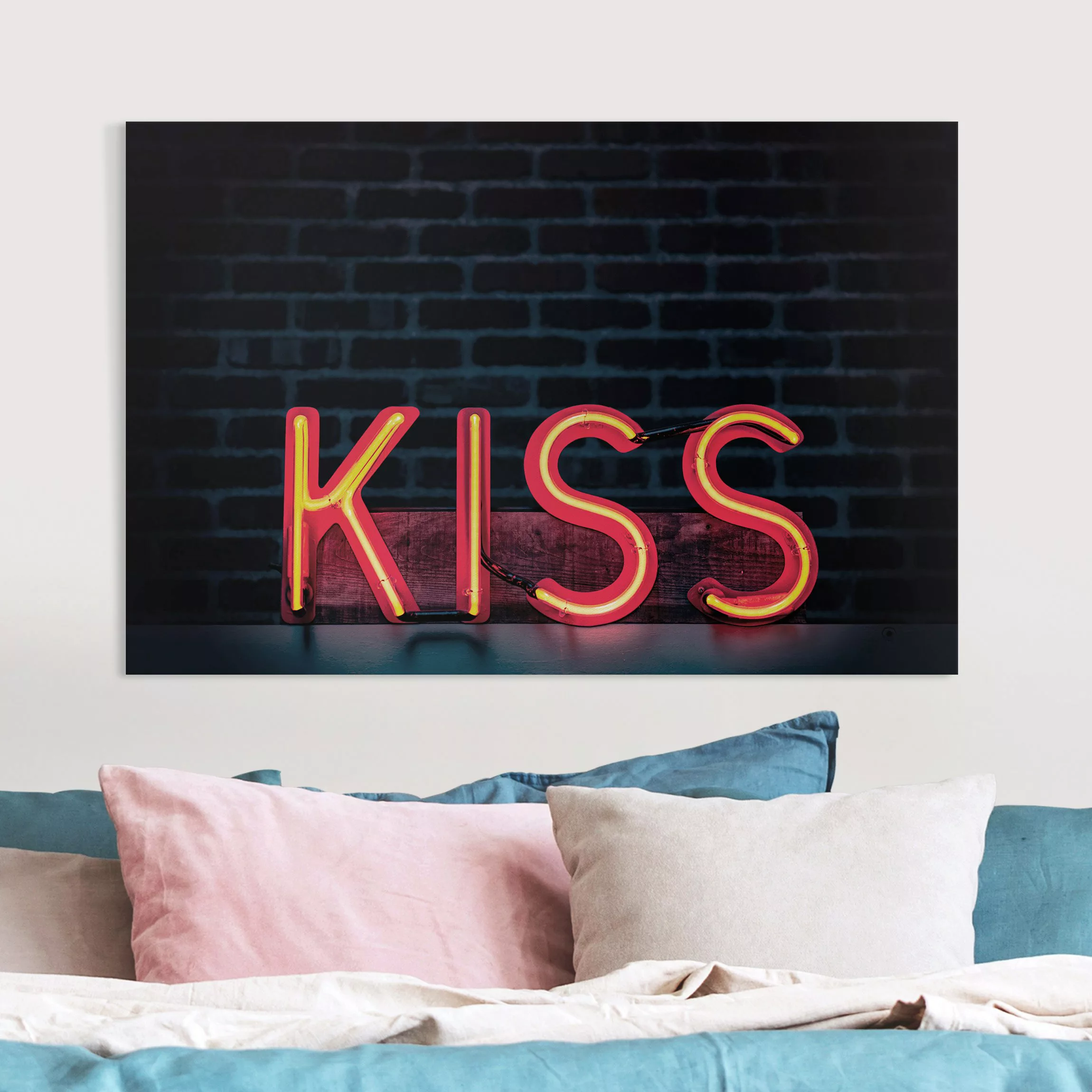 Leinwandbild Kiss - Neonsign günstig online kaufen