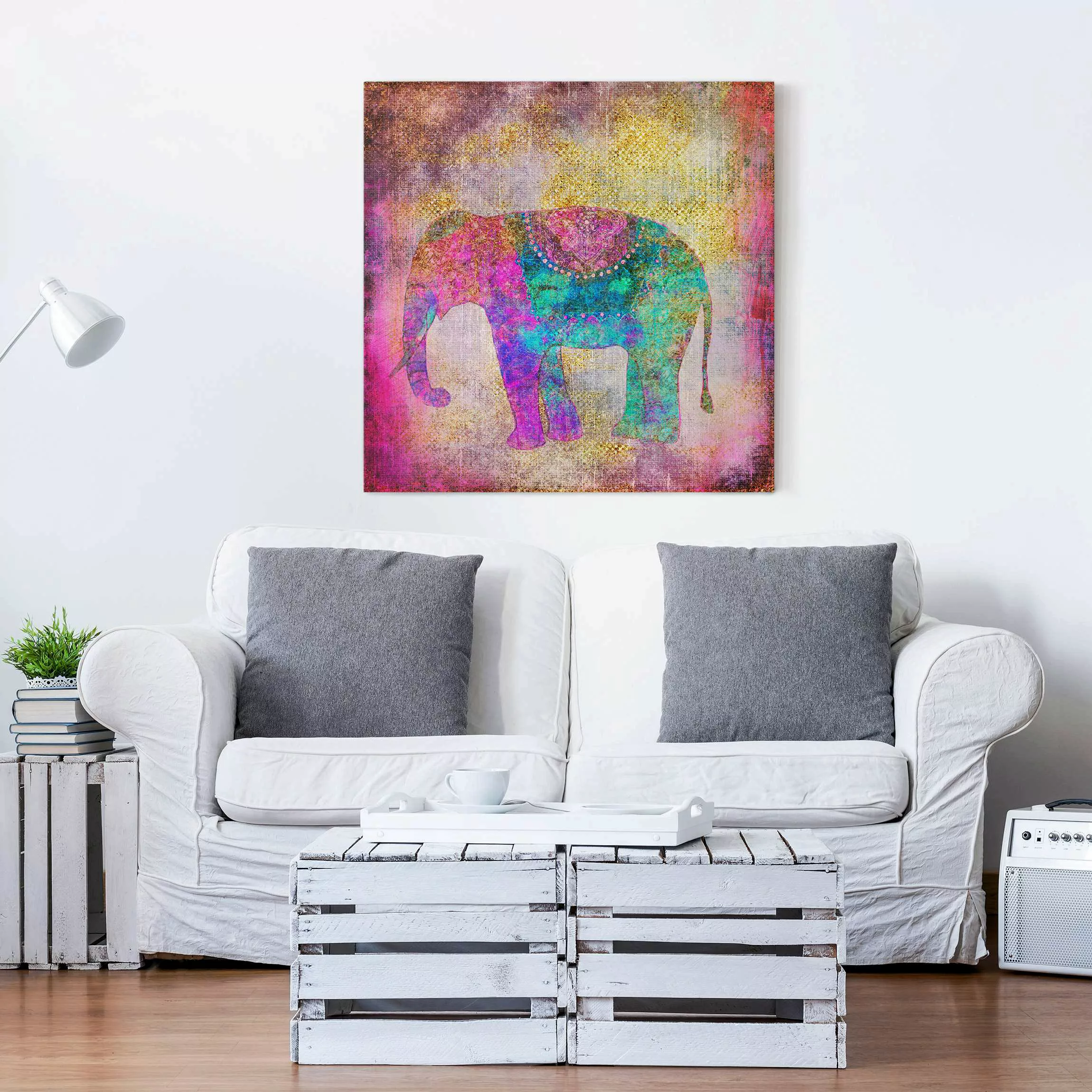 Leinwandbild Bunte Collage - Indischer Elefant günstig online kaufen