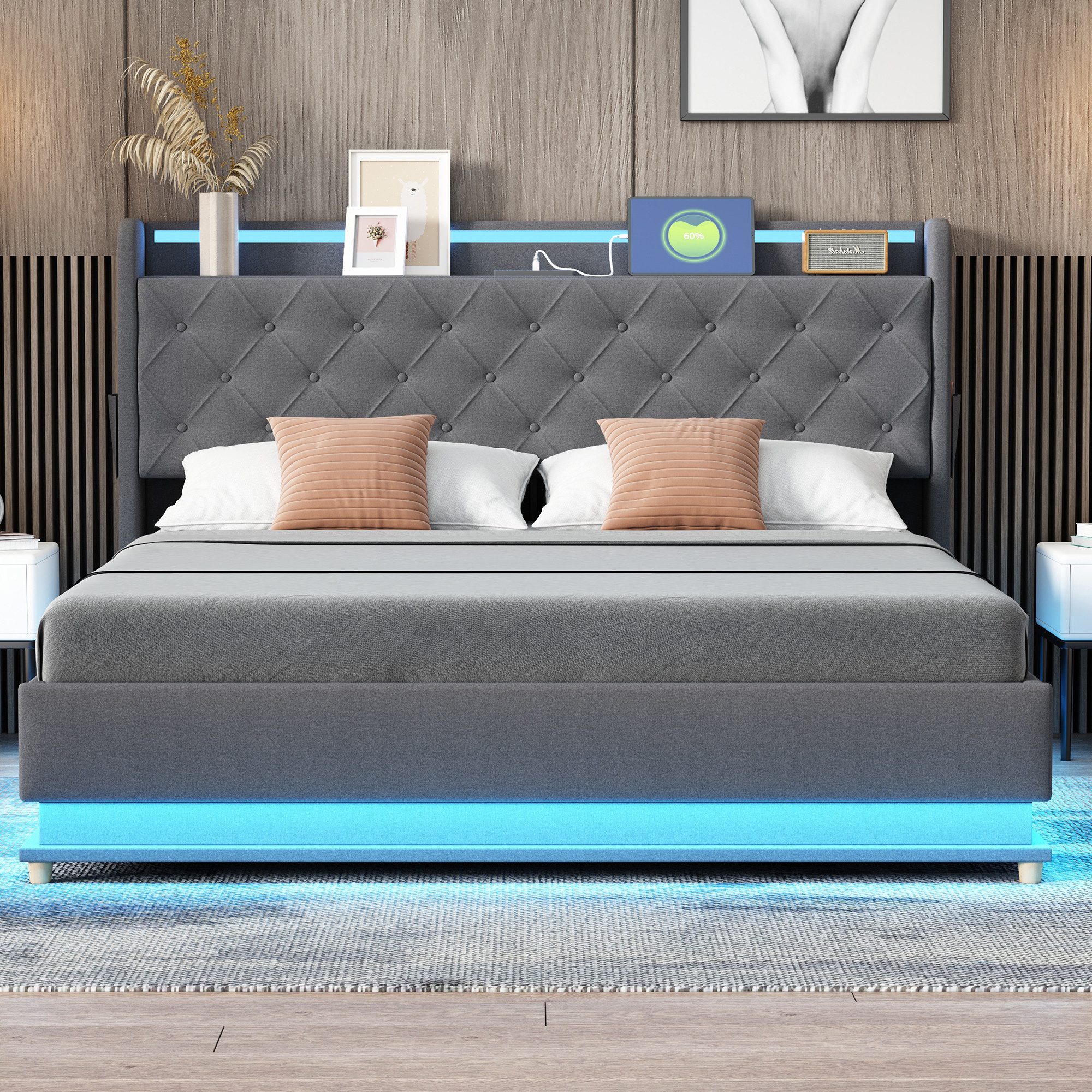 OKWISH Polsterbett Funktionsbett mit USB-Ladeanschluss und günstig online kaufen