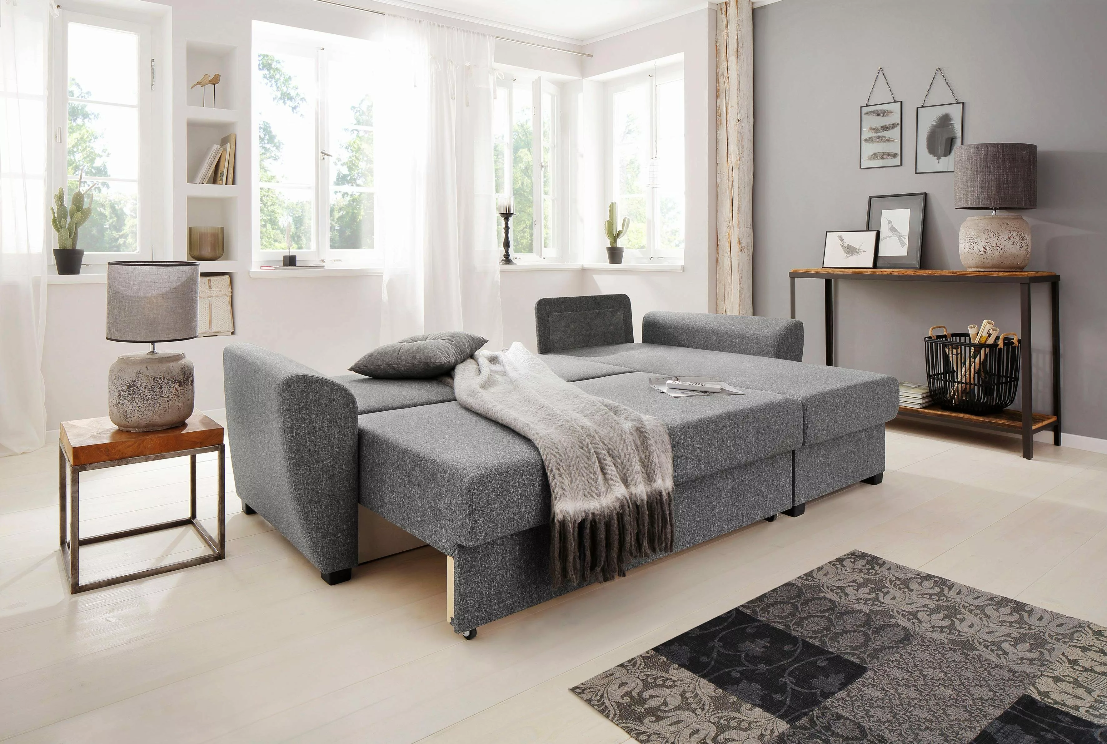 Home affaire Ecksofa "Quin L-Form", mit Bettfunktion, Bettkasten und Zierki günstig online kaufen