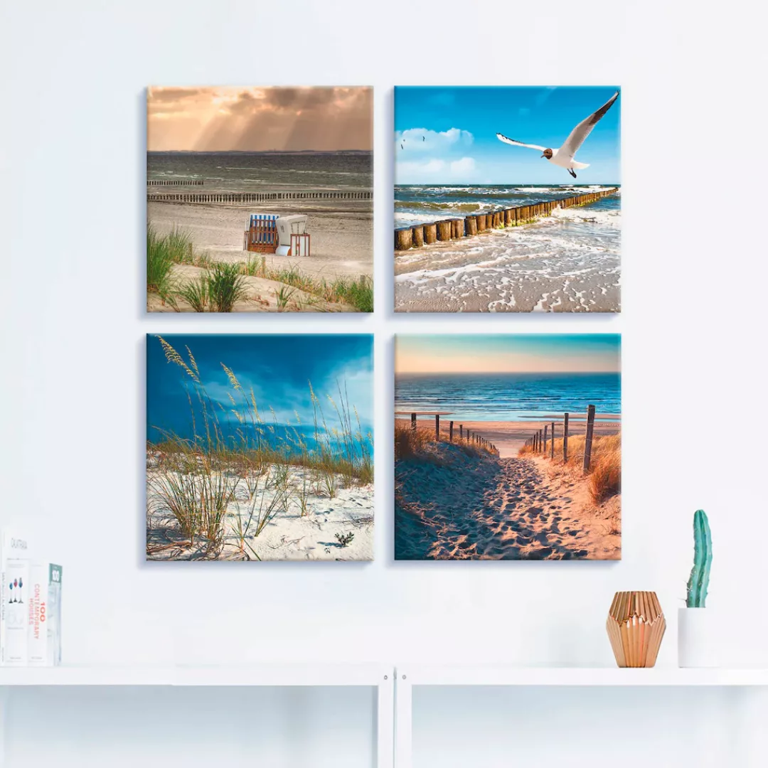 Artland Leinwandbild »Einsamer Strand Ostsee Sanddüne Gräser«, Strand, (4 S günstig online kaufen