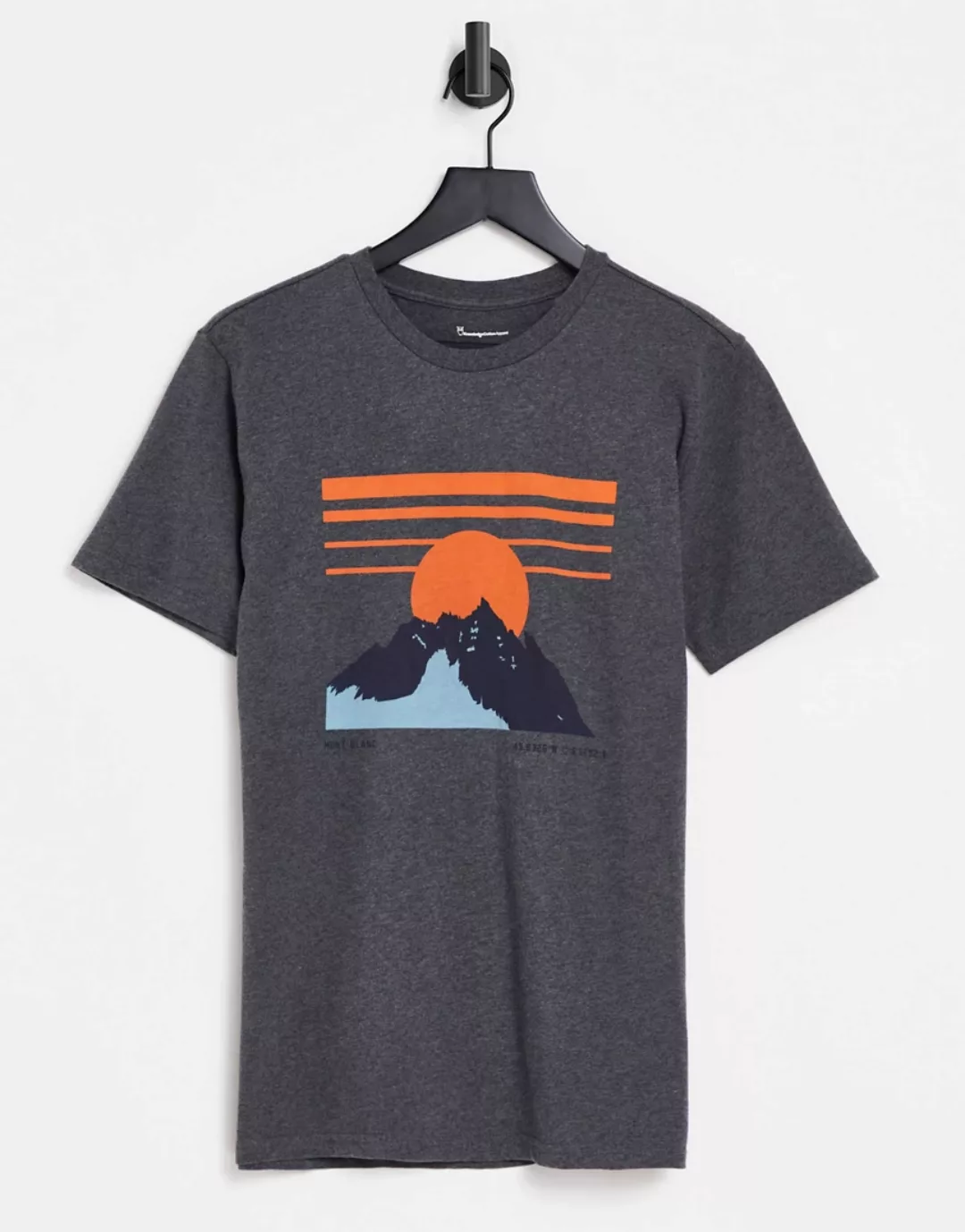Knowledge Cotton Apparel – T-Shirt mit Bergmotiv aus Bio-Baumwolle in Grau günstig online kaufen