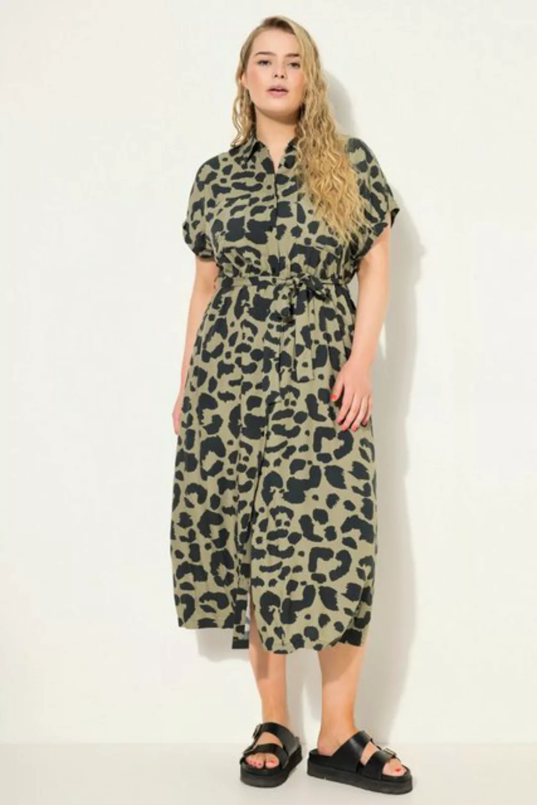 Studio Untold Jerseykleid Maxikleid oversized Leo-Print Hemdkragen Halbarm günstig online kaufen