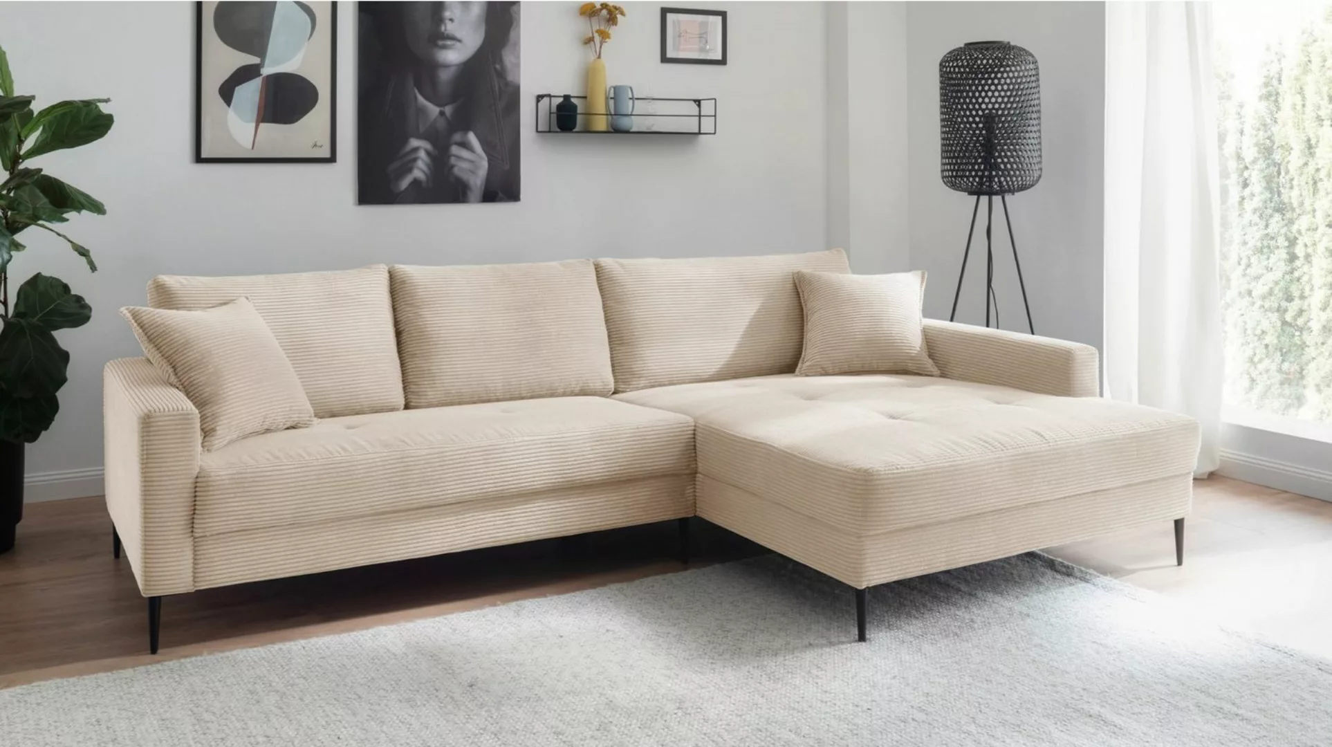 Massivart® Ecksofa SUMMER Cord creme / 276 cm, Cordsofa / Nosagunterfederun günstig online kaufen