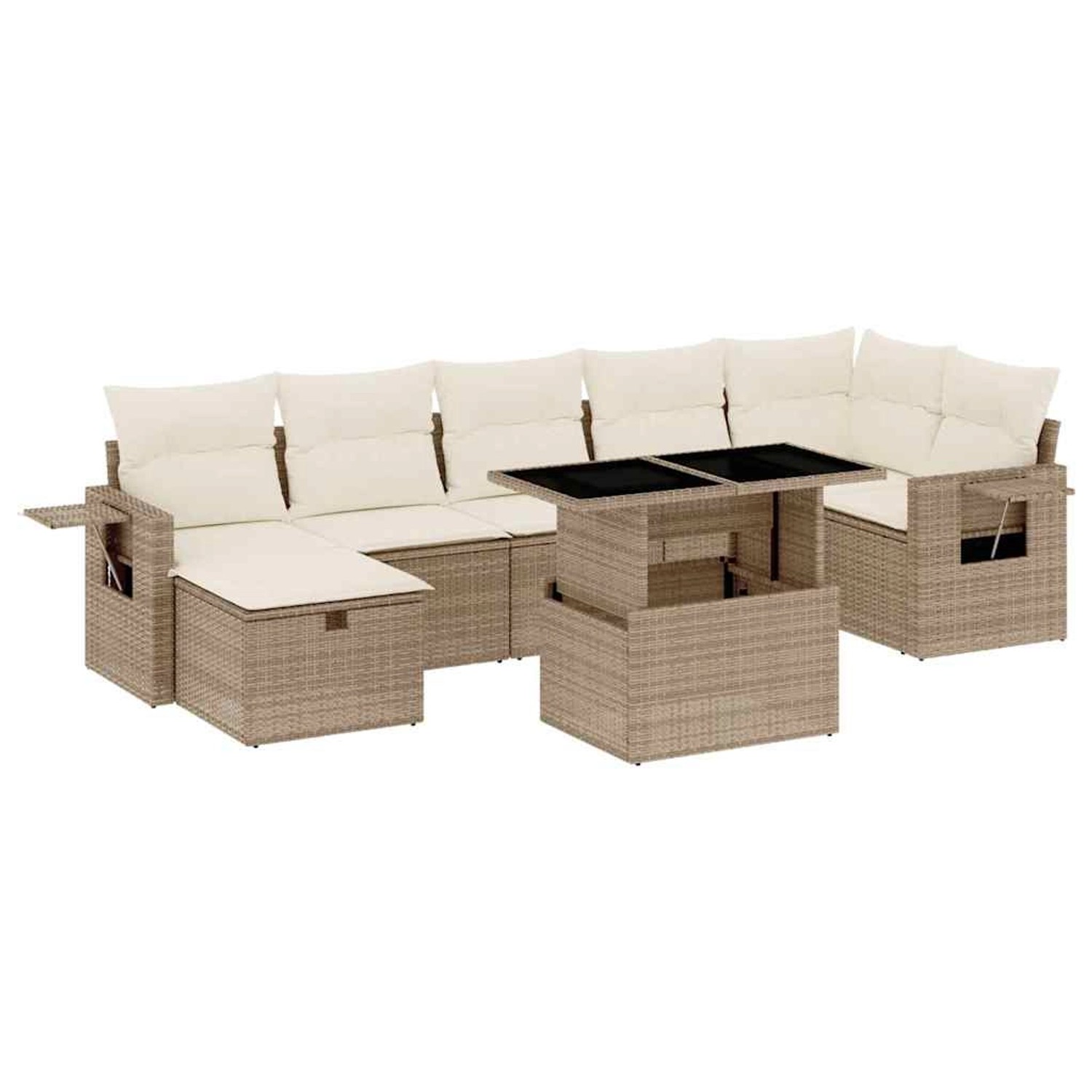 vidaXL 8-Tlg Garten-Sofagarnitur mit Kissen Beige Poly Rattan 3274988 günstig online kaufen