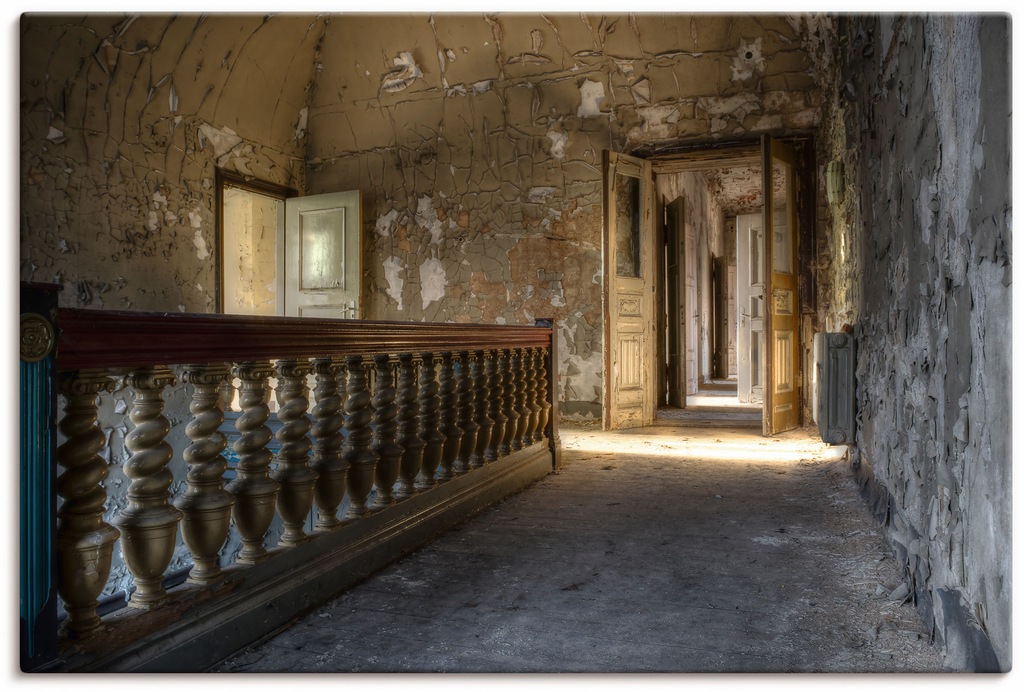 Artland Wandbild "Lost Place - Gang mit Sonnenschein", Fenster & Türen, (1 günstig online kaufen