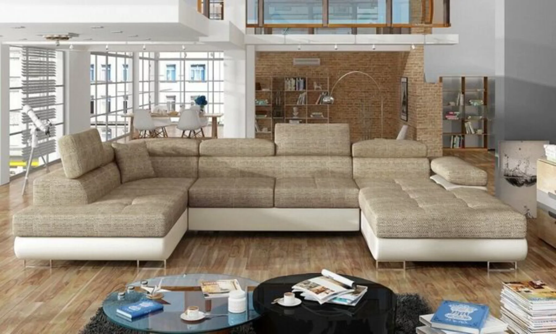 JVmoebel Ecksofa, Stoff U-Form Couch Wohnlandschaft Ecksofa Design Modern S günstig online kaufen