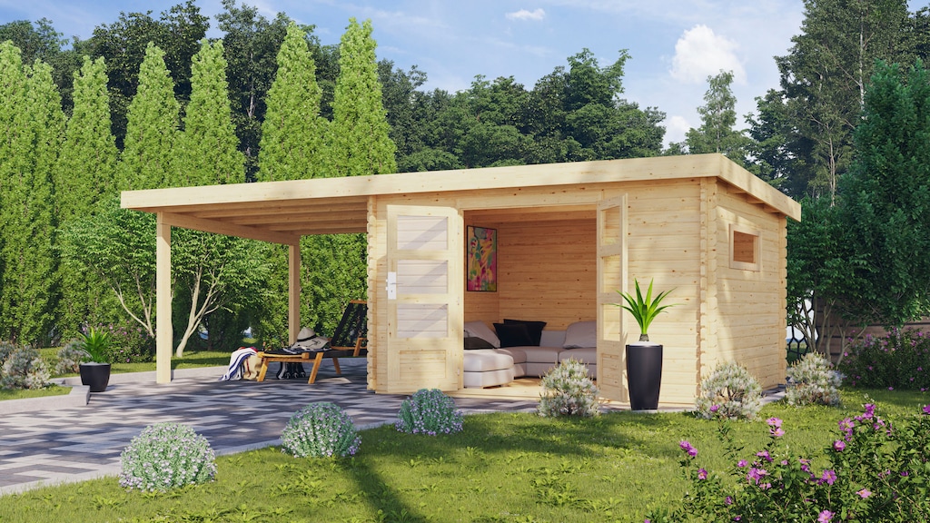 Karibu Gartenhaus ""Tange 5" SET naturbelassen mit Schleppdach 300 cm Breit günstig online kaufen