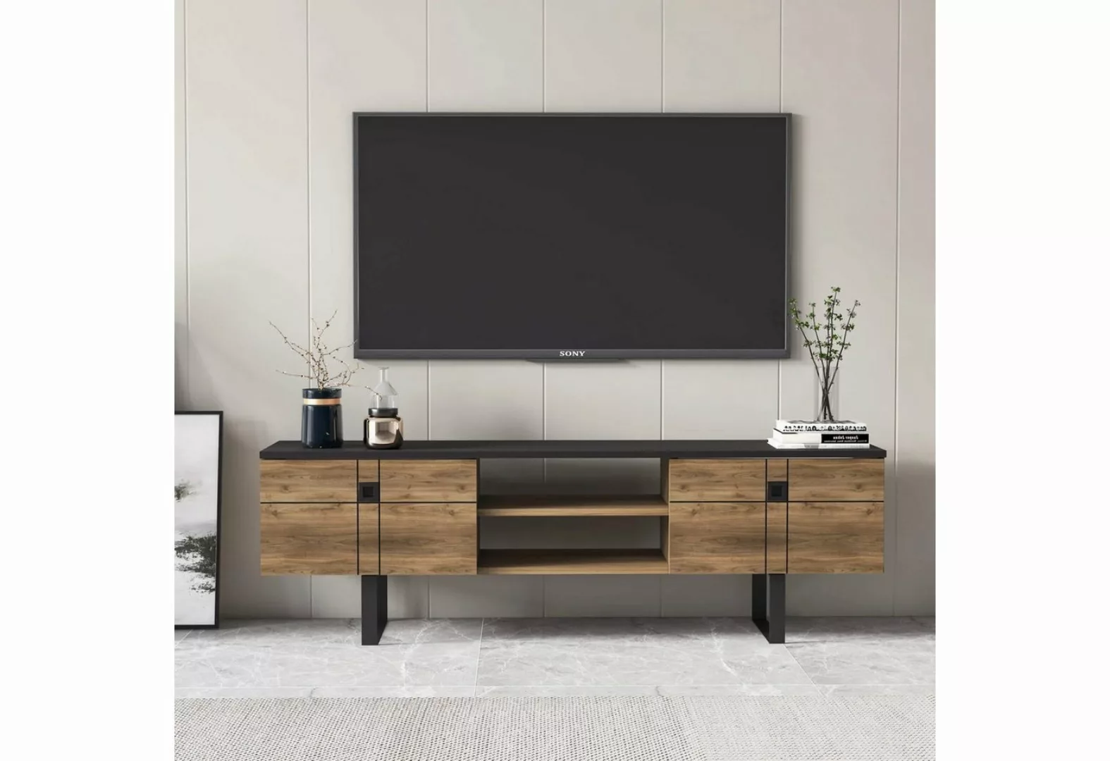 DEMA Home TV-Schrank Paulo TV-Schränke Nussbaum oder Weiß & Schwarz 160 cm günstig online kaufen