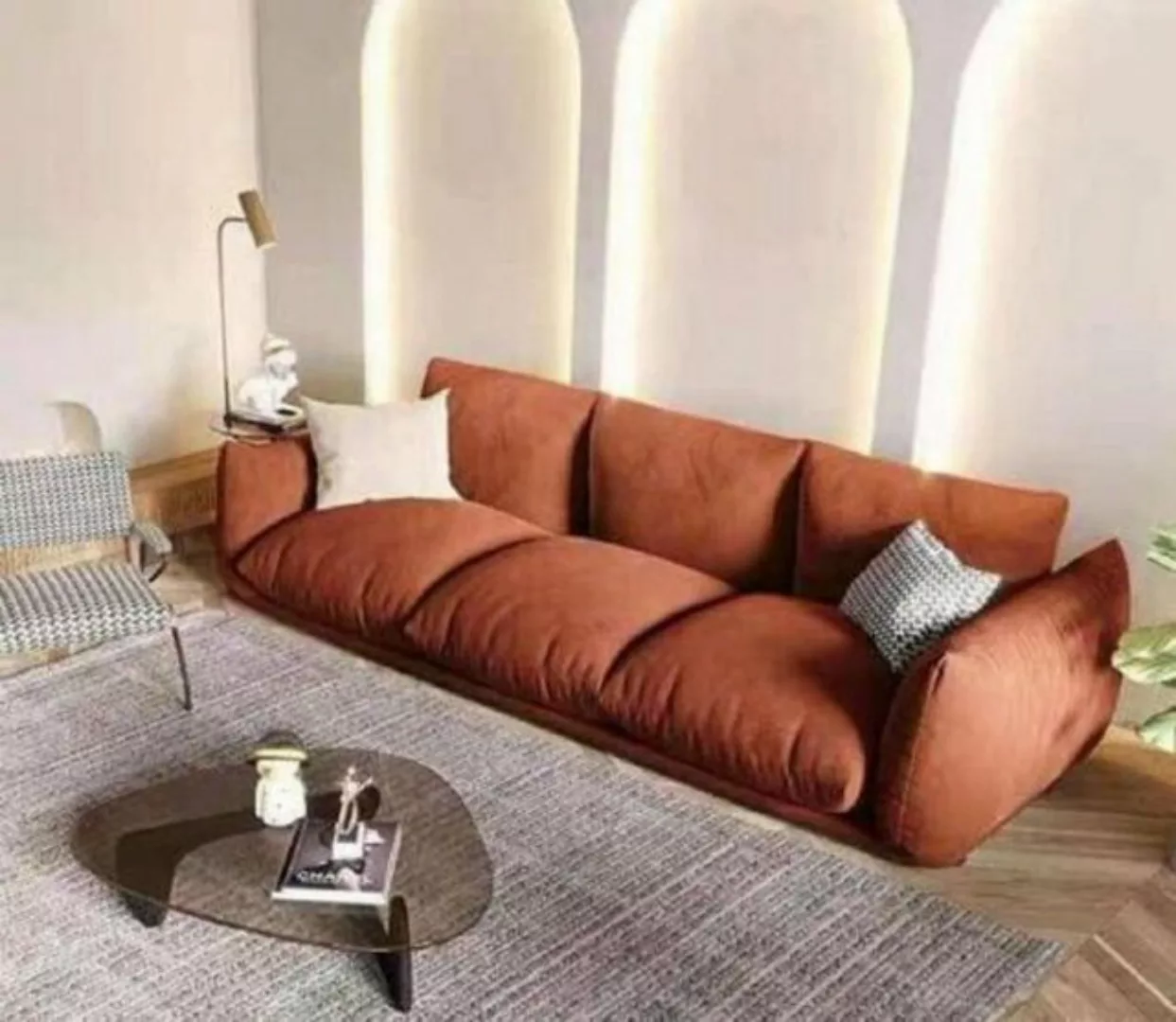 JVmoebel 3-Sitzer Sofa 3 Sitzer Textil Holz Modern Braun Sofa Polster Couch günstig online kaufen