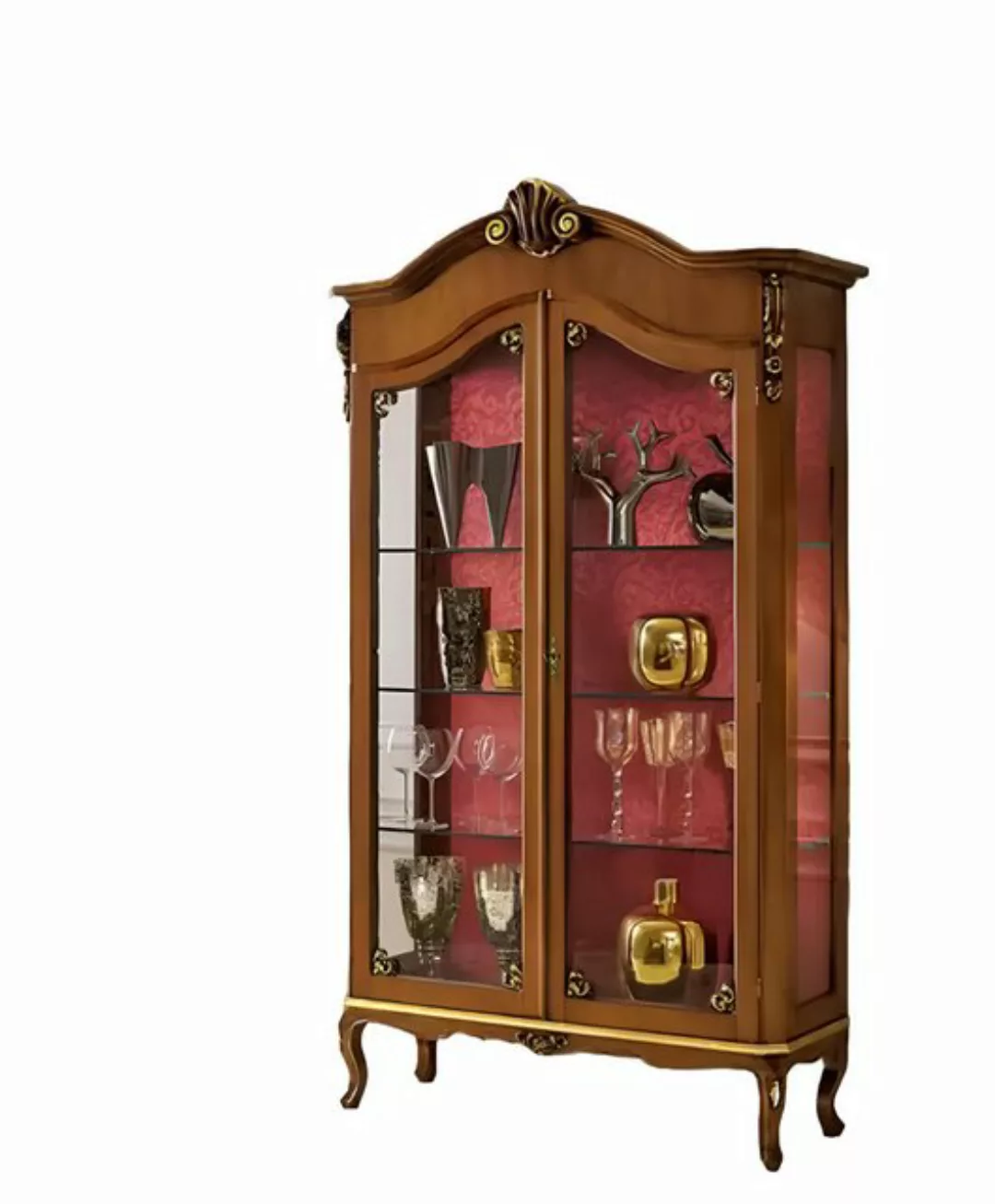 Xlmoebel Vitrine Neu Braun Holz Möbel Glas Vitrine Schrank für Wohnzimmer - günstig online kaufen