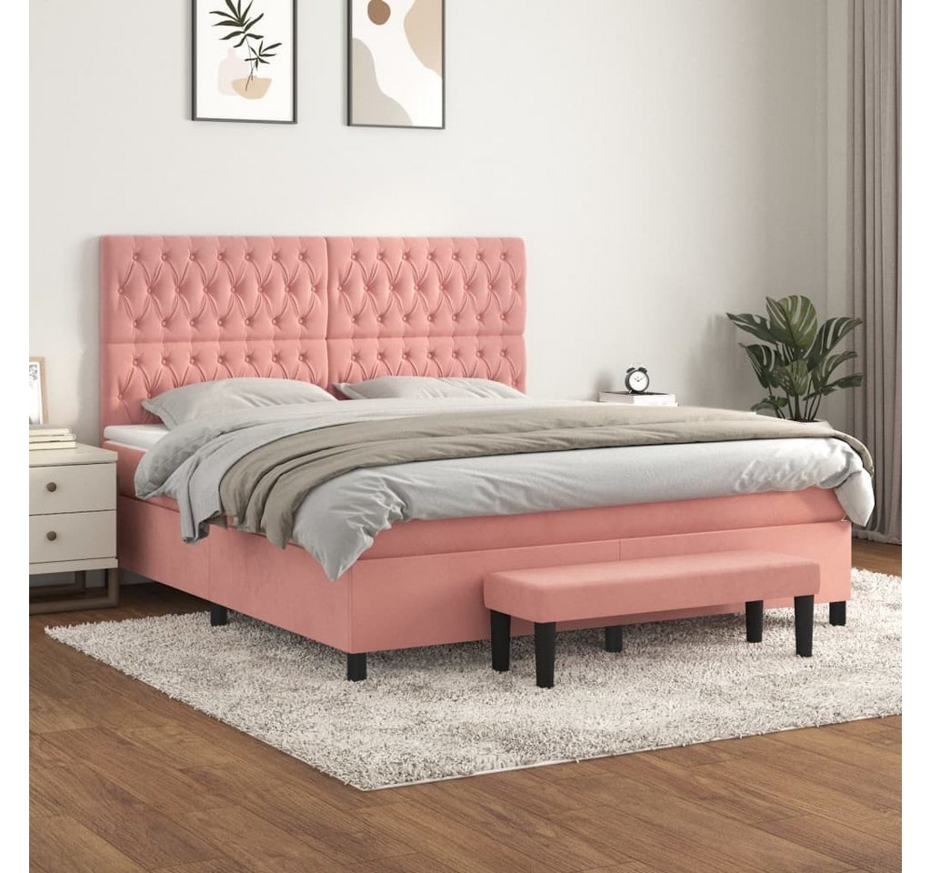 vidaXL Boxspringbett Boxspringbett mit Matratze Rosa 180x200 cm Samt Bett B günstig online kaufen