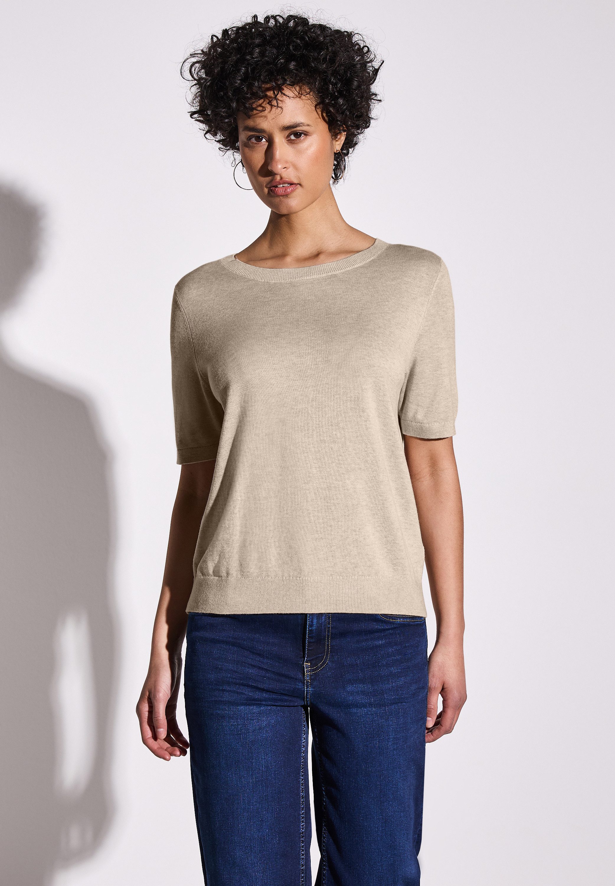 STREET ONE Kurzarmpullover mit Rippbündchen günstig online kaufen