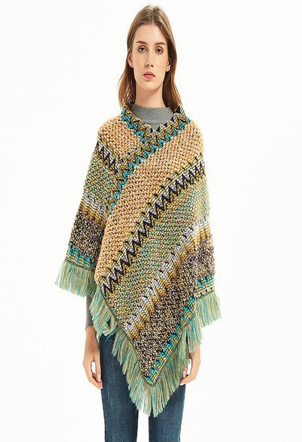 Traumheim Strickponcho Damen Gestreifter Poncho Pullover Vielseitiger Schal günstig online kaufen