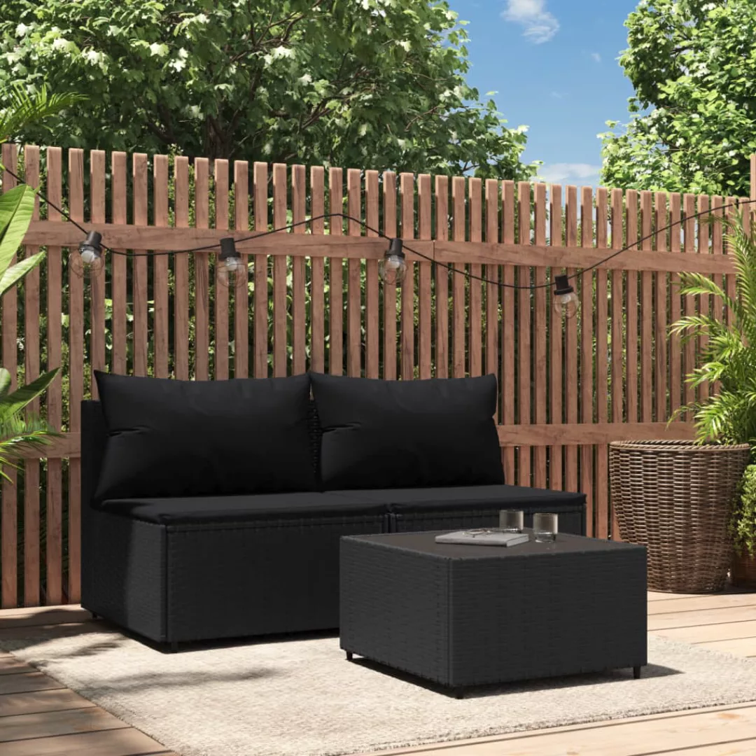 Vidaxl 3-tlg. Garten-lounge-set Mit Kissen Schwarz Poly Rattan günstig online kaufen