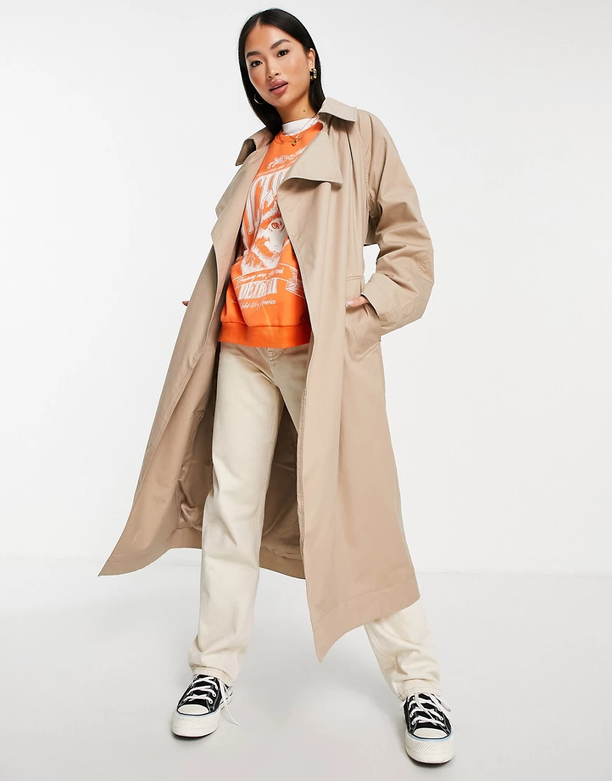 Forever New – Trenchcoat in Stein mit Bindegürtel in der Taille-Neutral günstig online kaufen