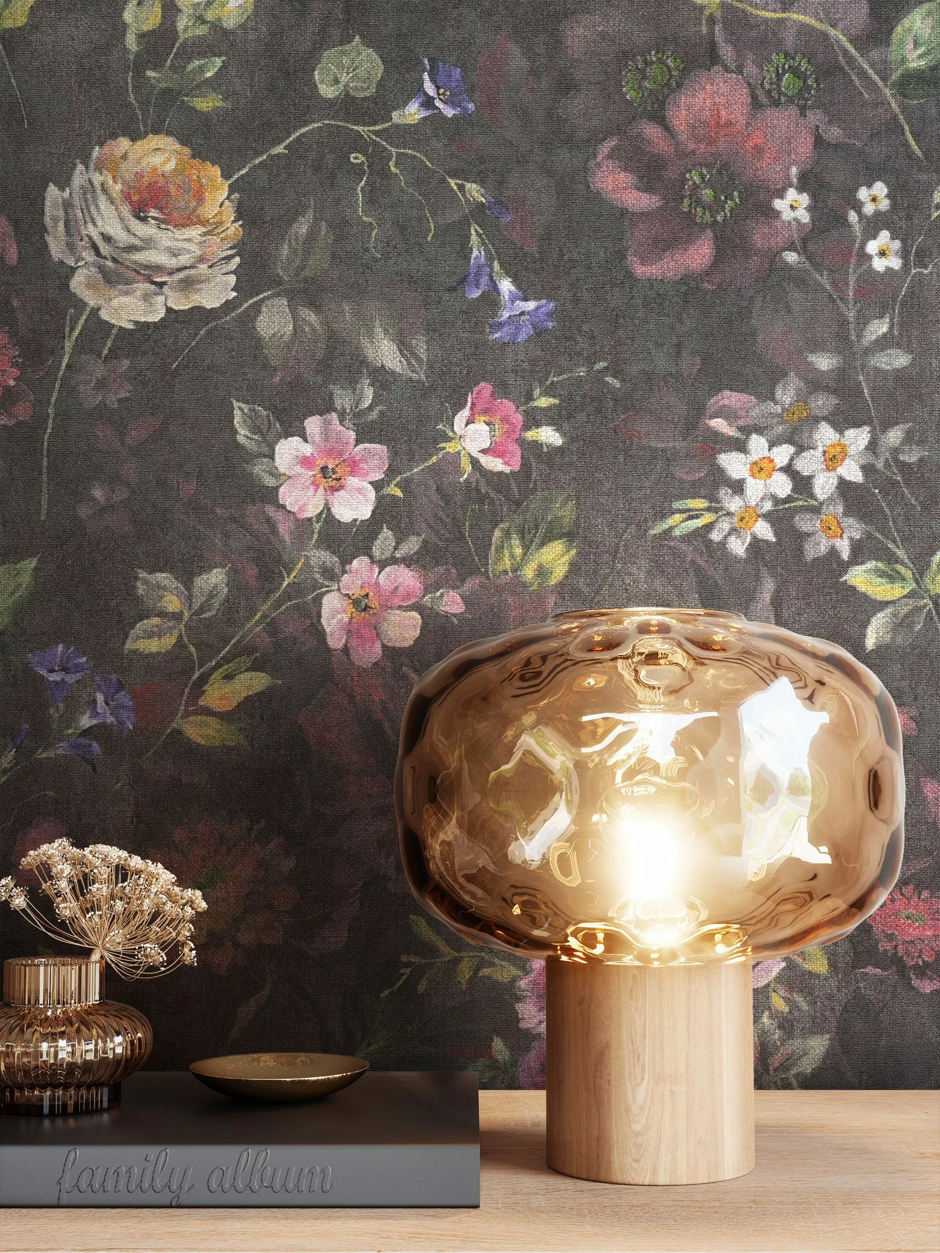 Newroom Vliestapete, Schwarz Tapete Floral Blumen günstig online kaufen