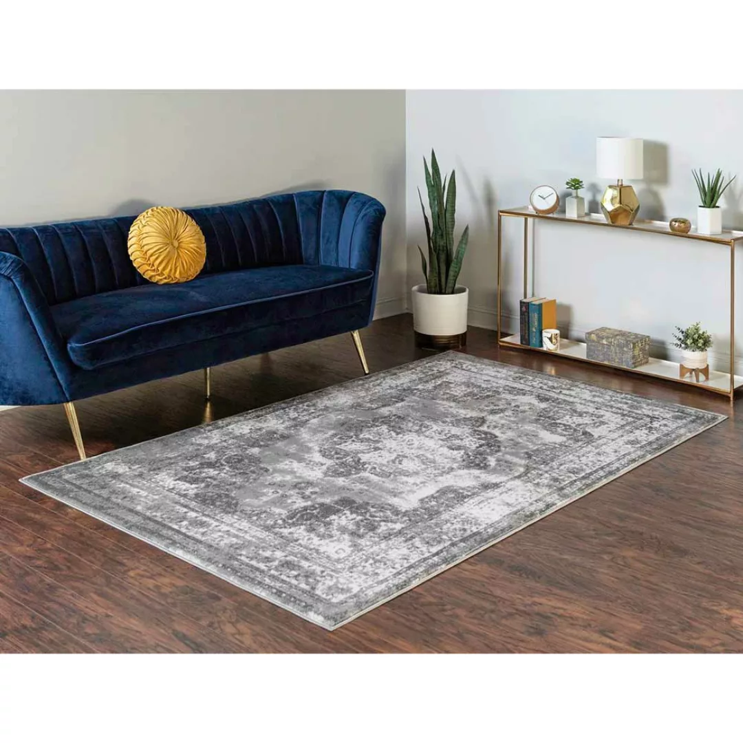 Rechteckiger Vintage Teppich in Hellgrau Cremefarben günstig online kaufen