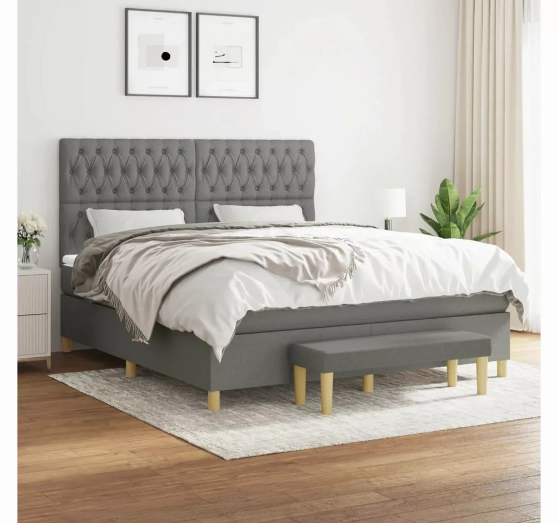 vidaXL Boxspringbett Boxspringbett mit Matratze Dunkelgrau 180x200 cm Stoff günstig online kaufen