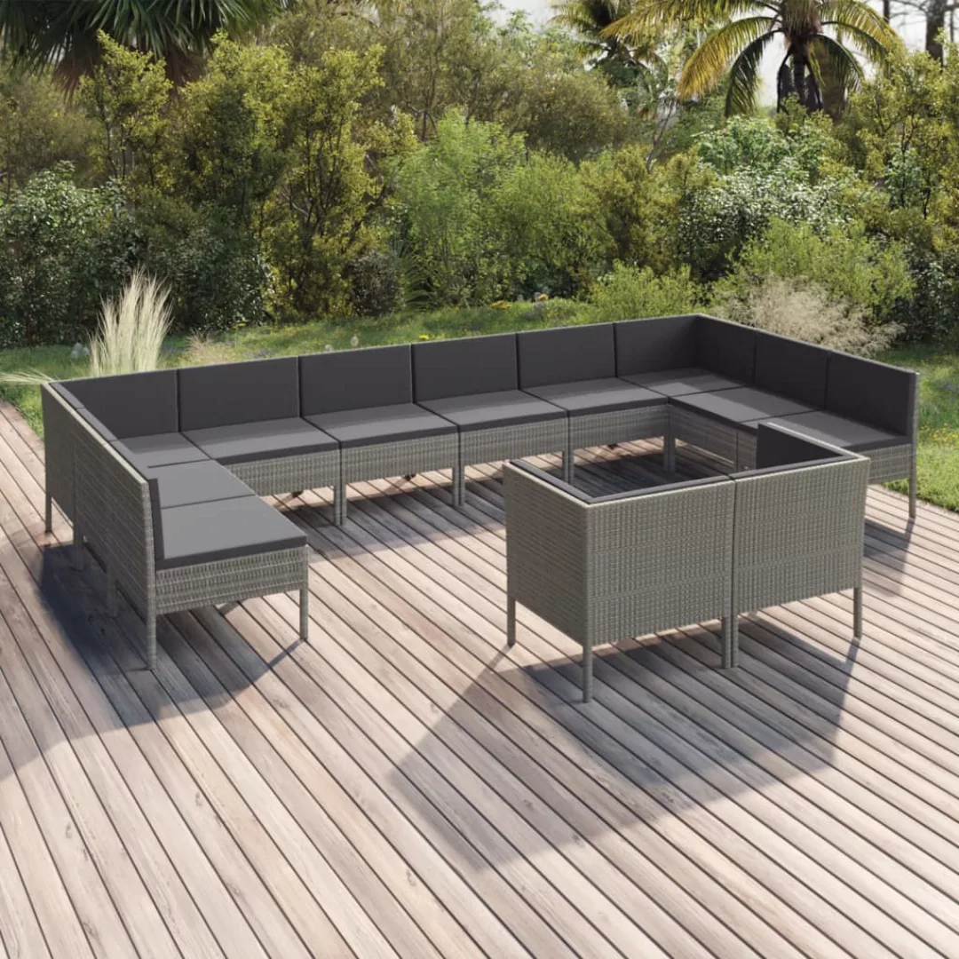 12-tlg. Garten-lounge-set Mit Auflagen Poly Rattan Grau günstig online kaufen