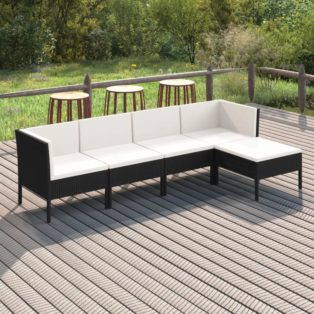 5-tlg. Garten-lounge-set Mit Auflagen Poly Rattan Schwarz günstig online kaufen