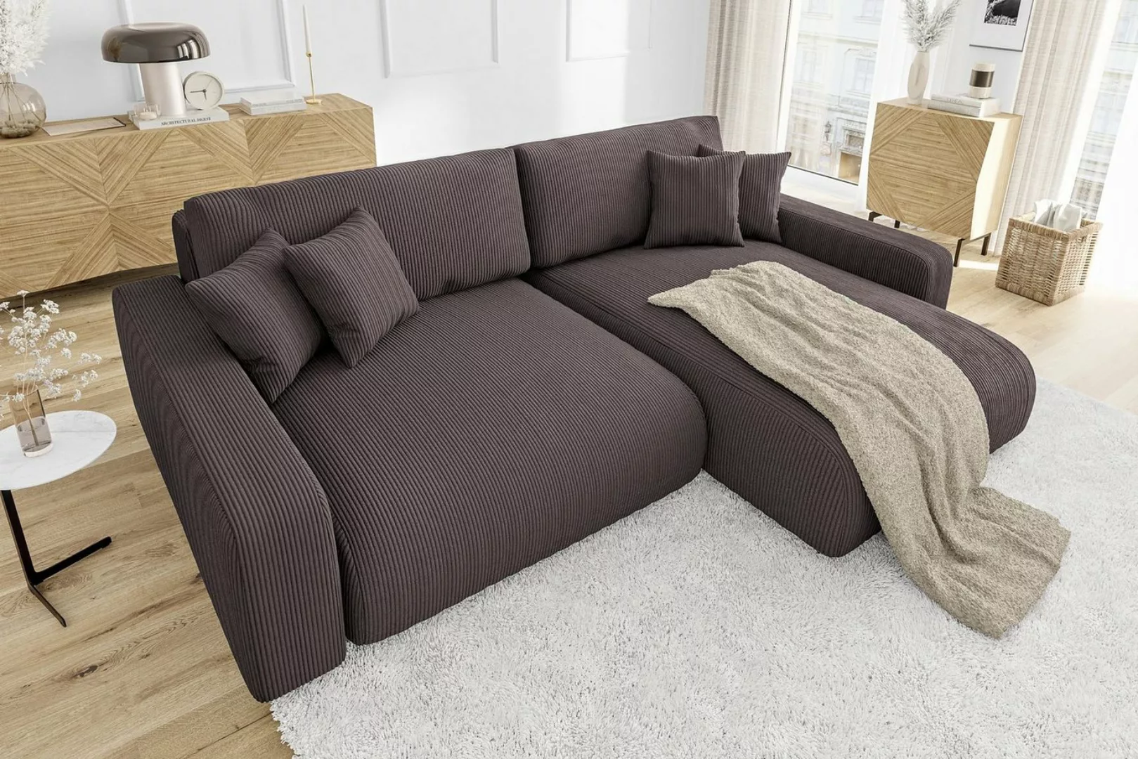 S-Style Möbel Ecksofa Emma mit Bettfunktion in Cord-Stoff schöner Sitzkomfo günstig online kaufen