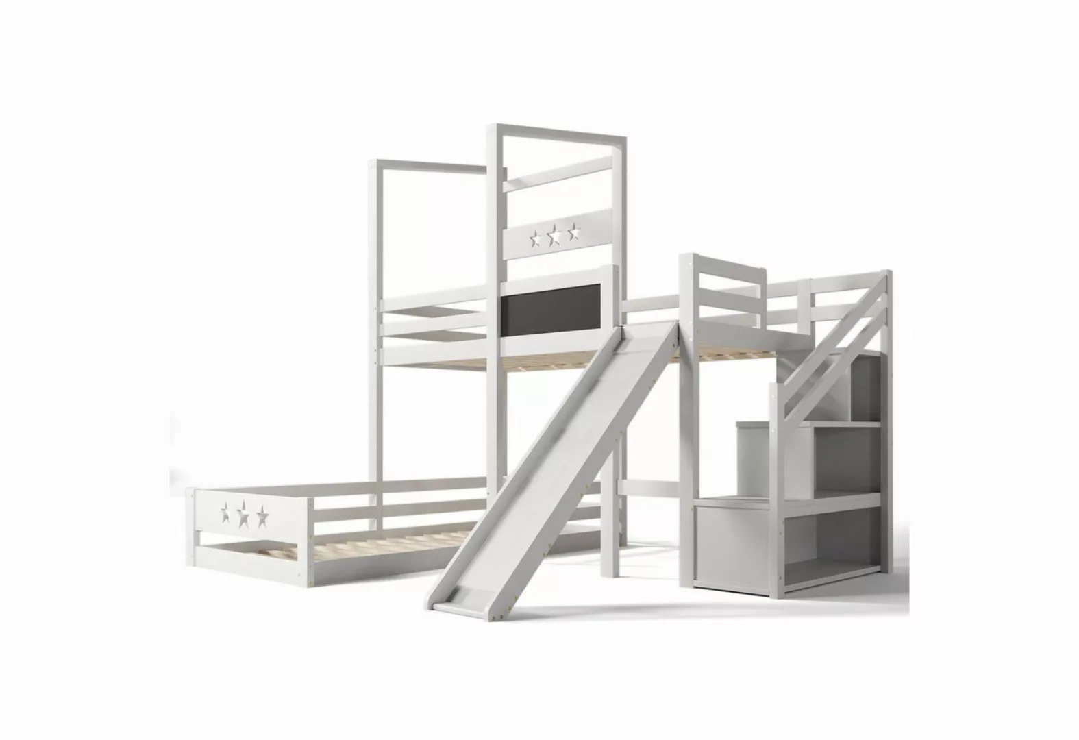 i@home Kinderbett Etagenbett mit Tafel und Rutsche,Treppe mit Stauraum (2x günstig online kaufen