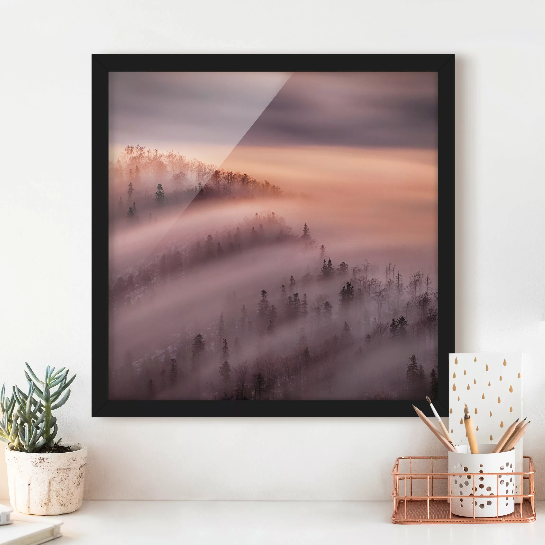 Bild mit Rahmen Natur & Landschaft - Quadrat Nebelflut günstig online kaufen
