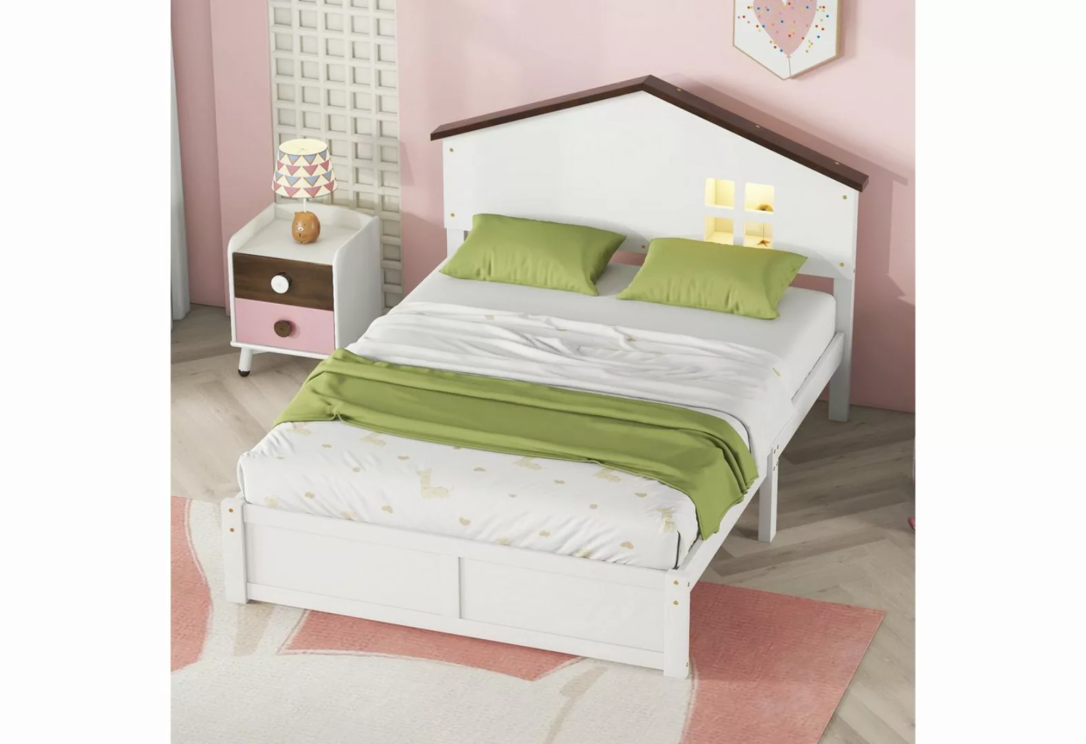 Gotagee Kinderbett Kinderbett 140x200cm Flaches Bett LED-Nachtlicht Massivh günstig online kaufen
