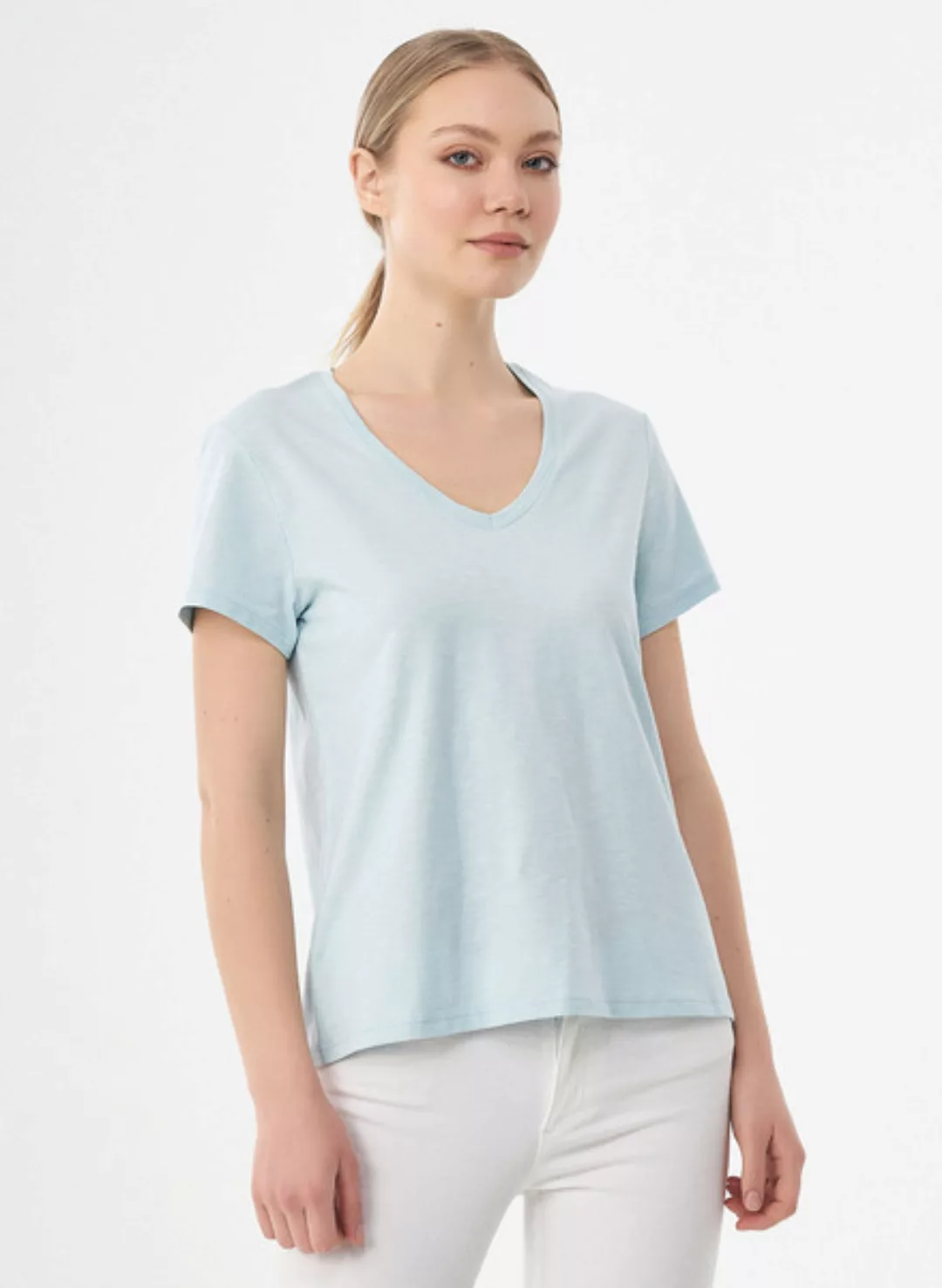 Damen Basic T-shirt Aus Bio-baumwolle Mit V-ausschnitt günstig online kaufen