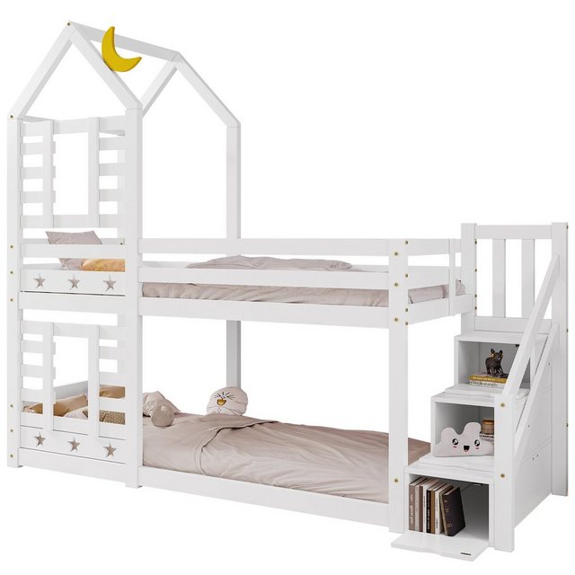 REDOM Etagenbett Kinderbett (Hausbett mit Stauraum unter der Treppe 90x200c günstig online kaufen