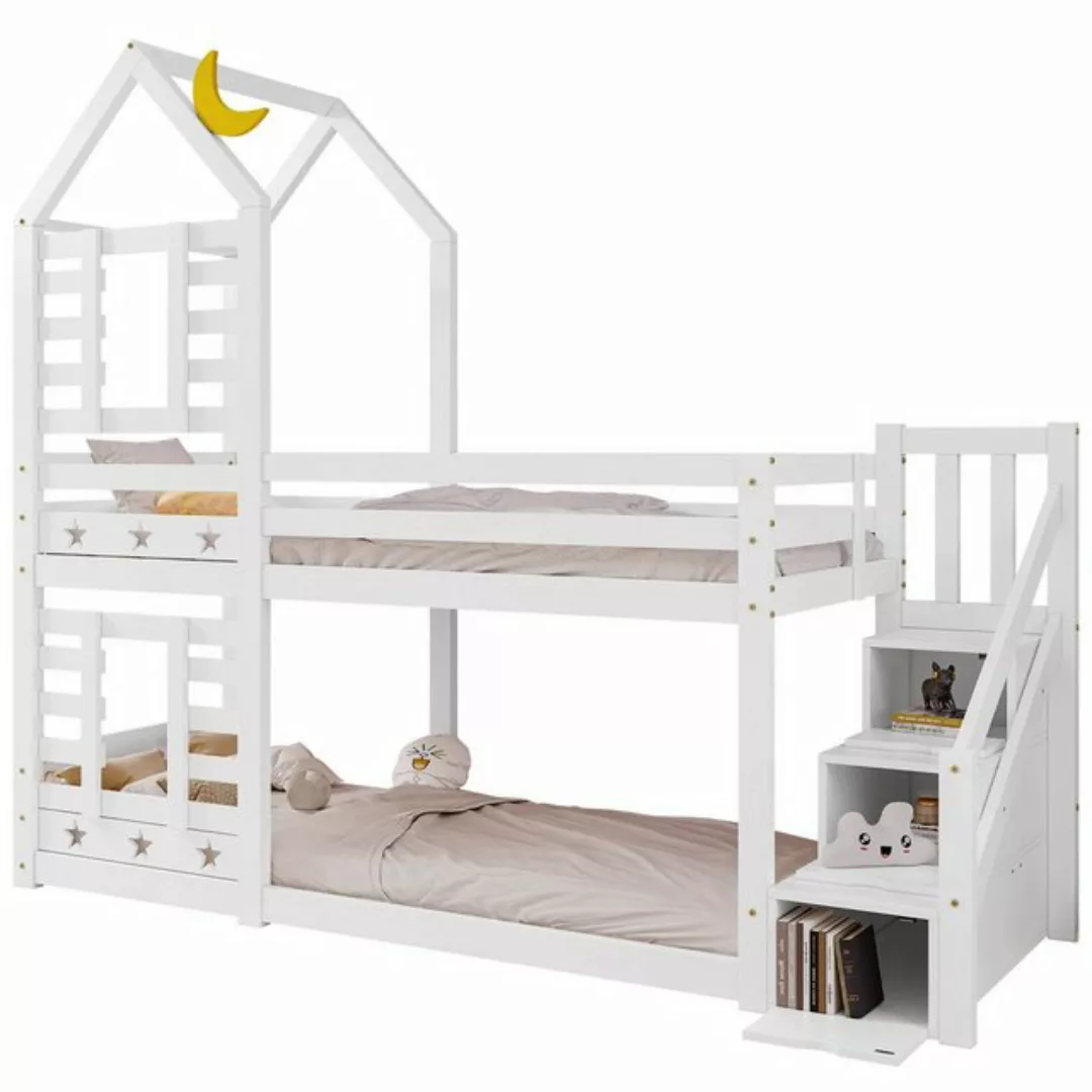 REDOM Etagenbett Kinderbett (Hausbett mit Stauraum unter der Treppe 90x200c günstig online kaufen