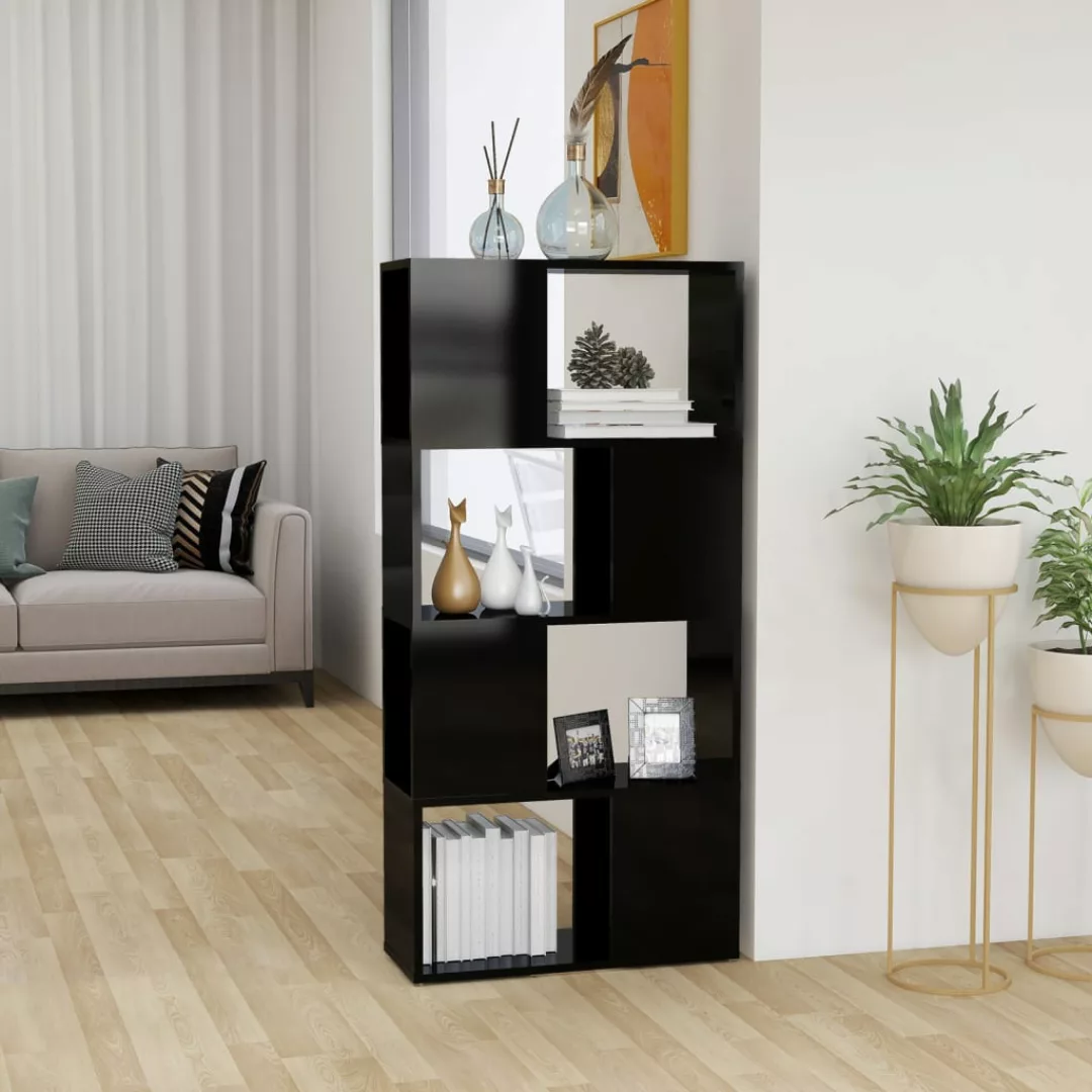 Bücherregal Raumteiler Hochglanz-schwarz 60x24x124,5 Cm günstig online kaufen