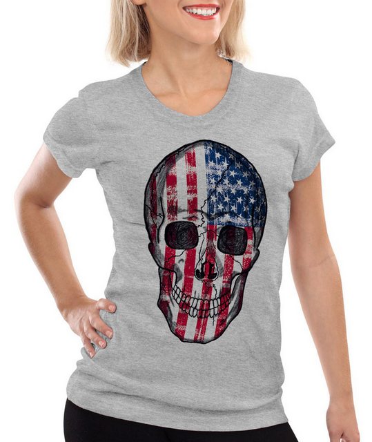 style3 T-Shirt USA Skull Totenkopf stars stripes flagge amerika knochen roc günstig online kaufen