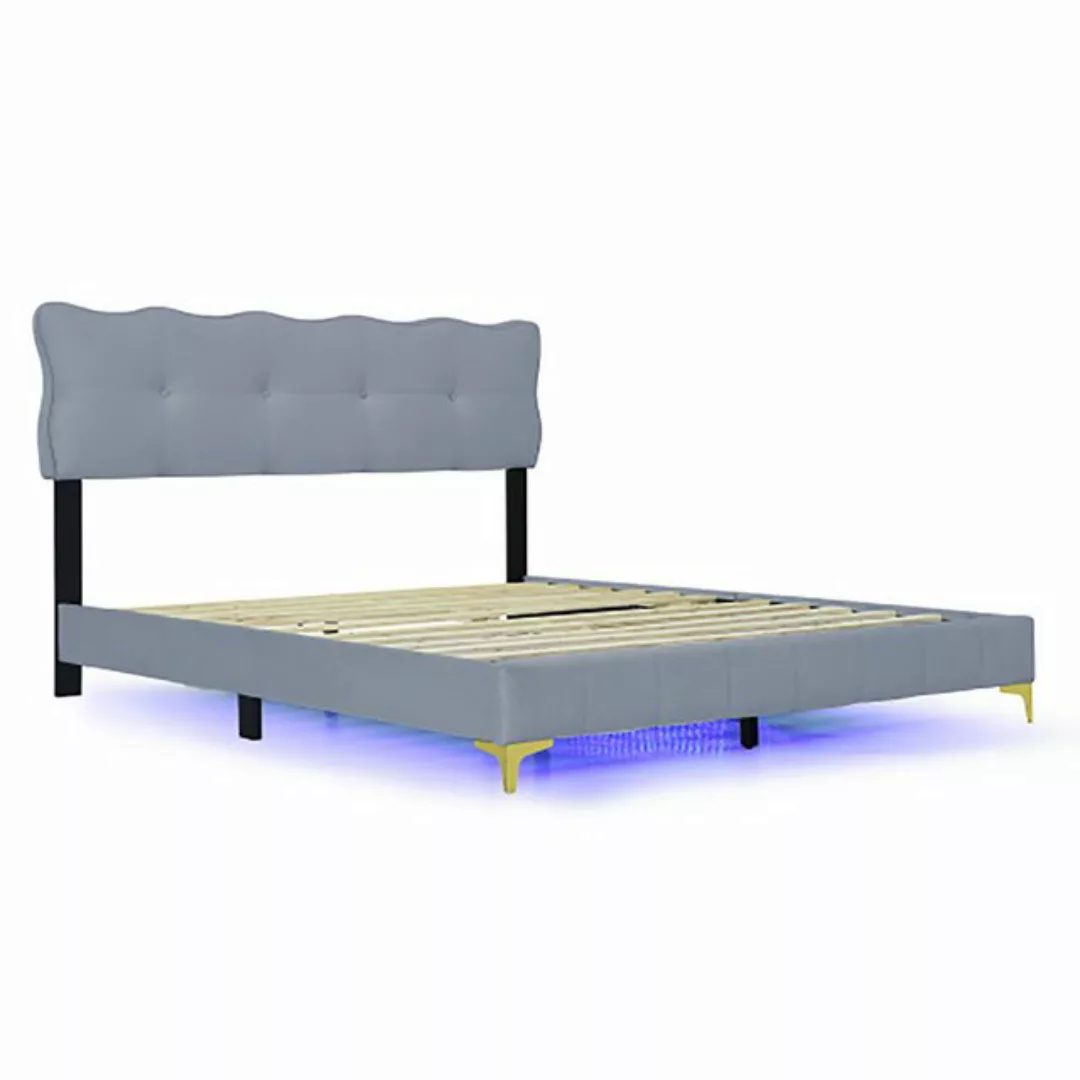 Celya Polsterbett Jugendbett, Doppelbett mit LED-Leuchten, Samtstoff,160 x günstig online kaufen