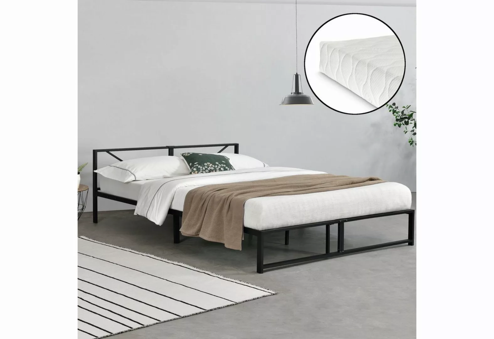 en.casa Metallbett, »Meran« Doppelbett mit Matratze 180x200 cm Stahl Schwar günstig online kaufen