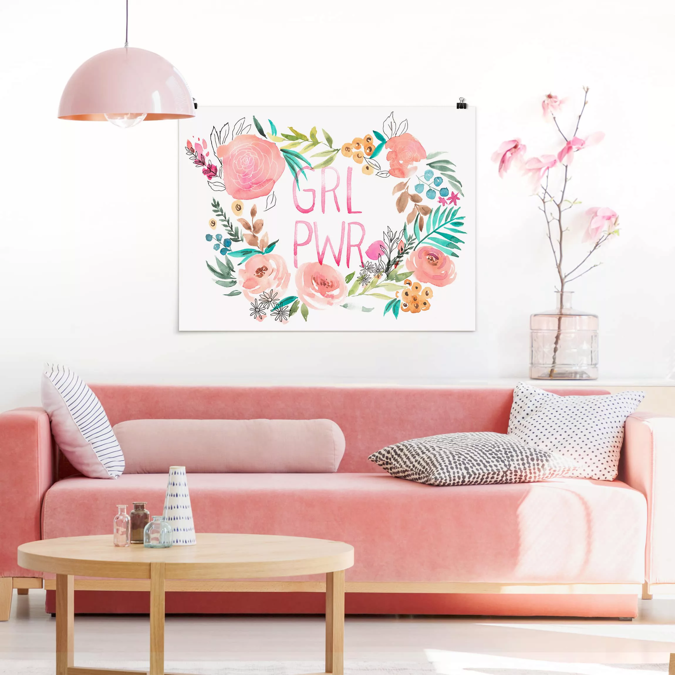 Poster Kinderzimmer - Querformat Rosa Blüten - Girl Power günstig online kaufen