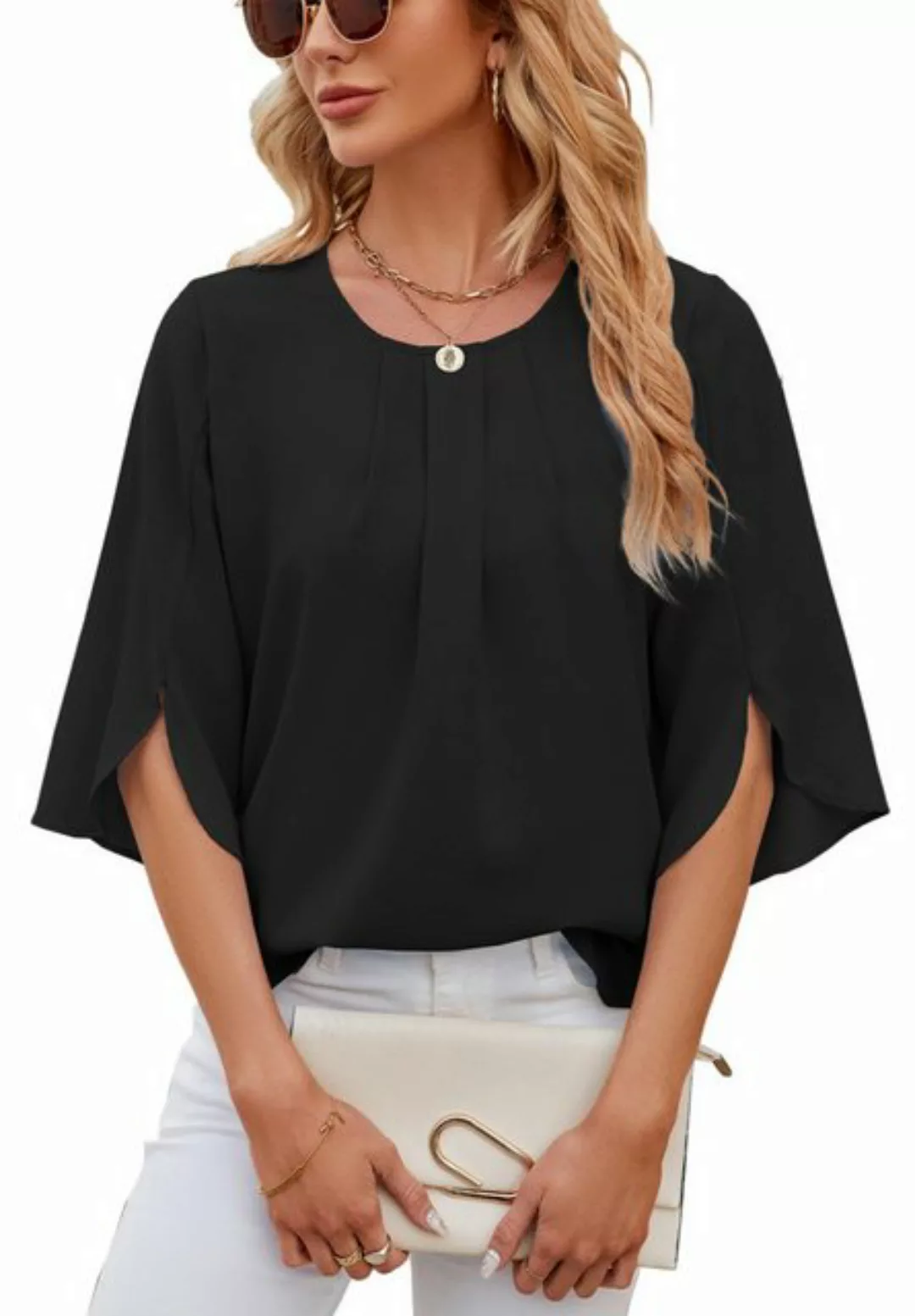 Opspring Shirtbluse Damen Bluse Elegant V-Ausschnitt 3/4 Ärmel Lässige Blus günstig online kaufen