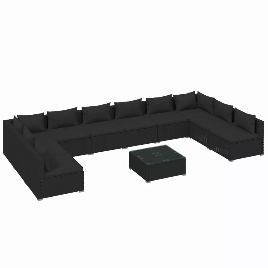 Vidaxl 11-tlg. Garten-lounge-set Mit Kissen Poly Rattan Schwarz günstig online kaufen