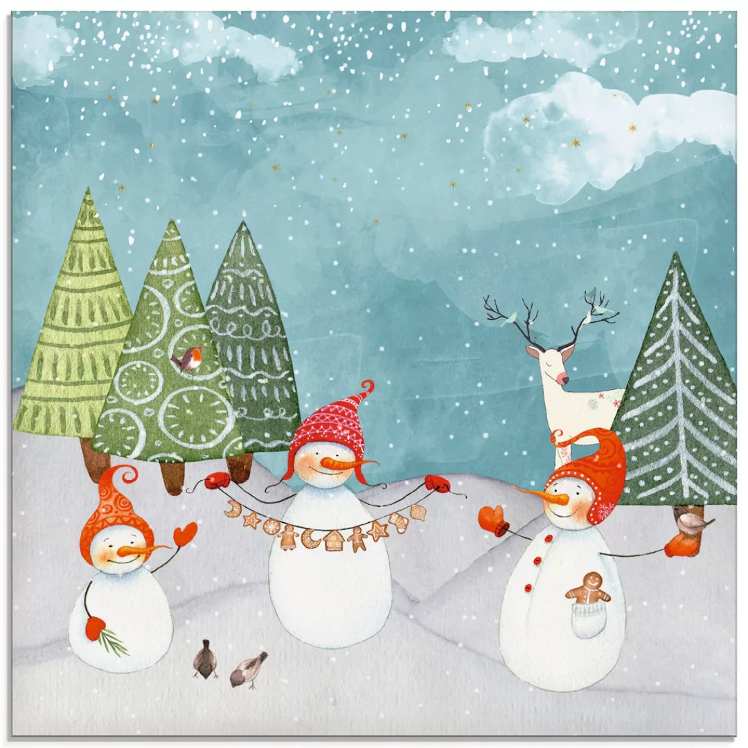 Artland Glasbild "Schneemänner und Tierfreunde", Weihnachten, (1 St.), in v günstig online kaufen
