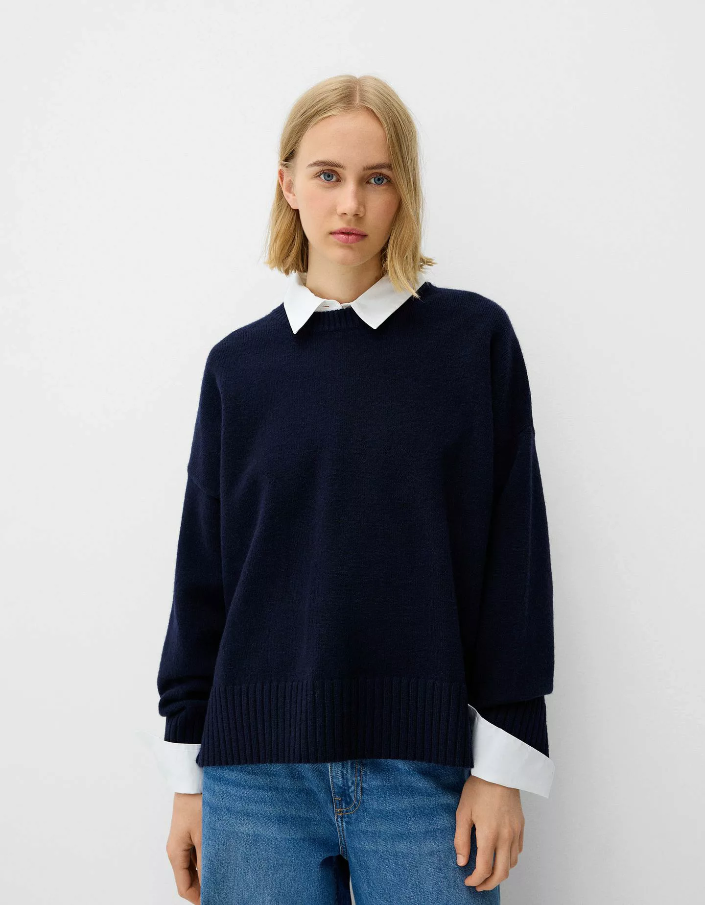 Bershka Pullover Mit Rundausschnitt Damen Xs Blau günstig online kaufen