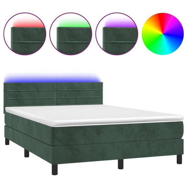 vidaXL Boxspringbett Boxspringbett mit Matratze LED Dunkelgrün 140x200 cm S günstig online kaufen