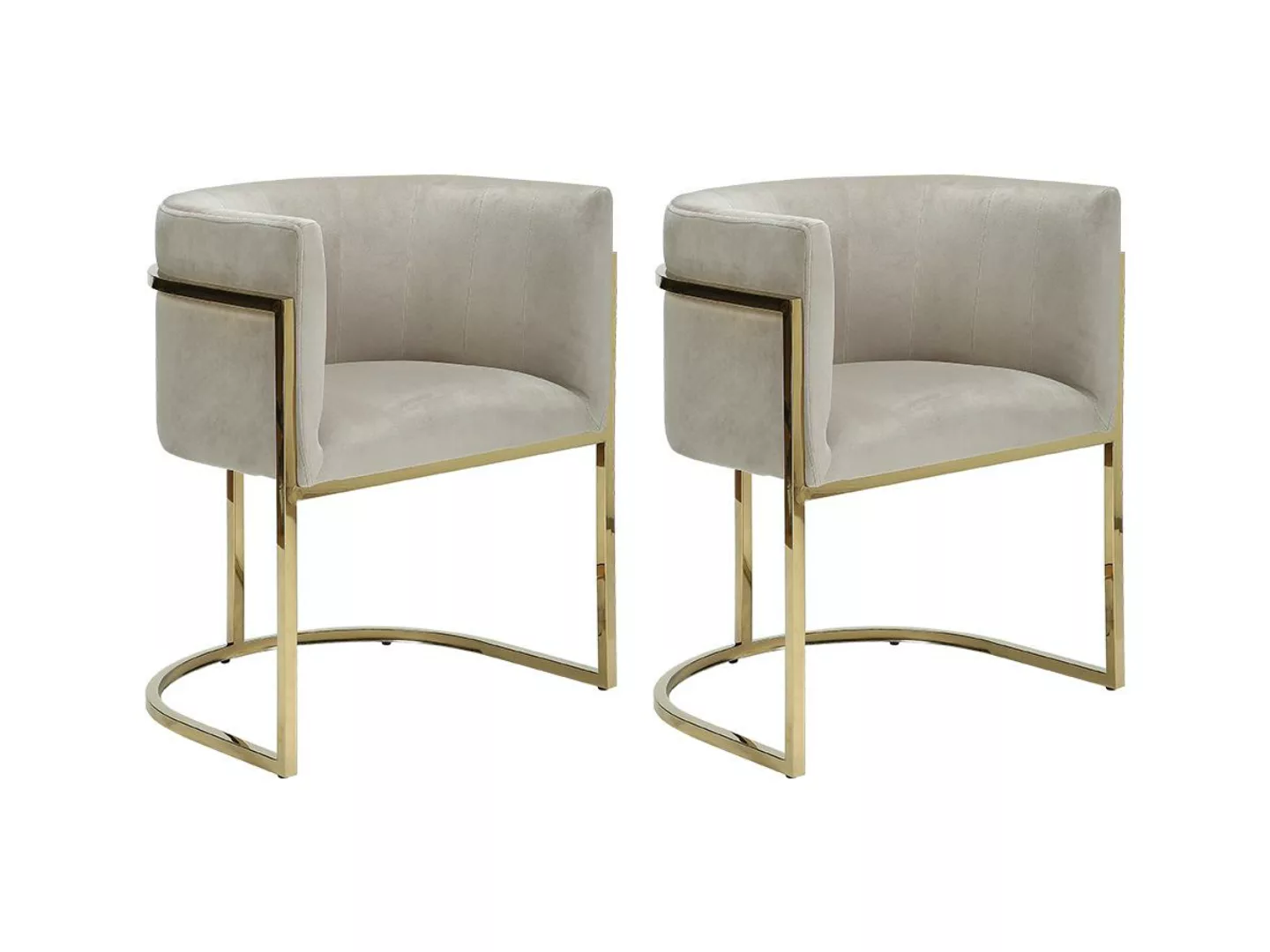 Stuhl mit Armlehnen 2er-Set - Samt & Metall - Beige & Goldfarben - PERIA vo günstig online kaufen