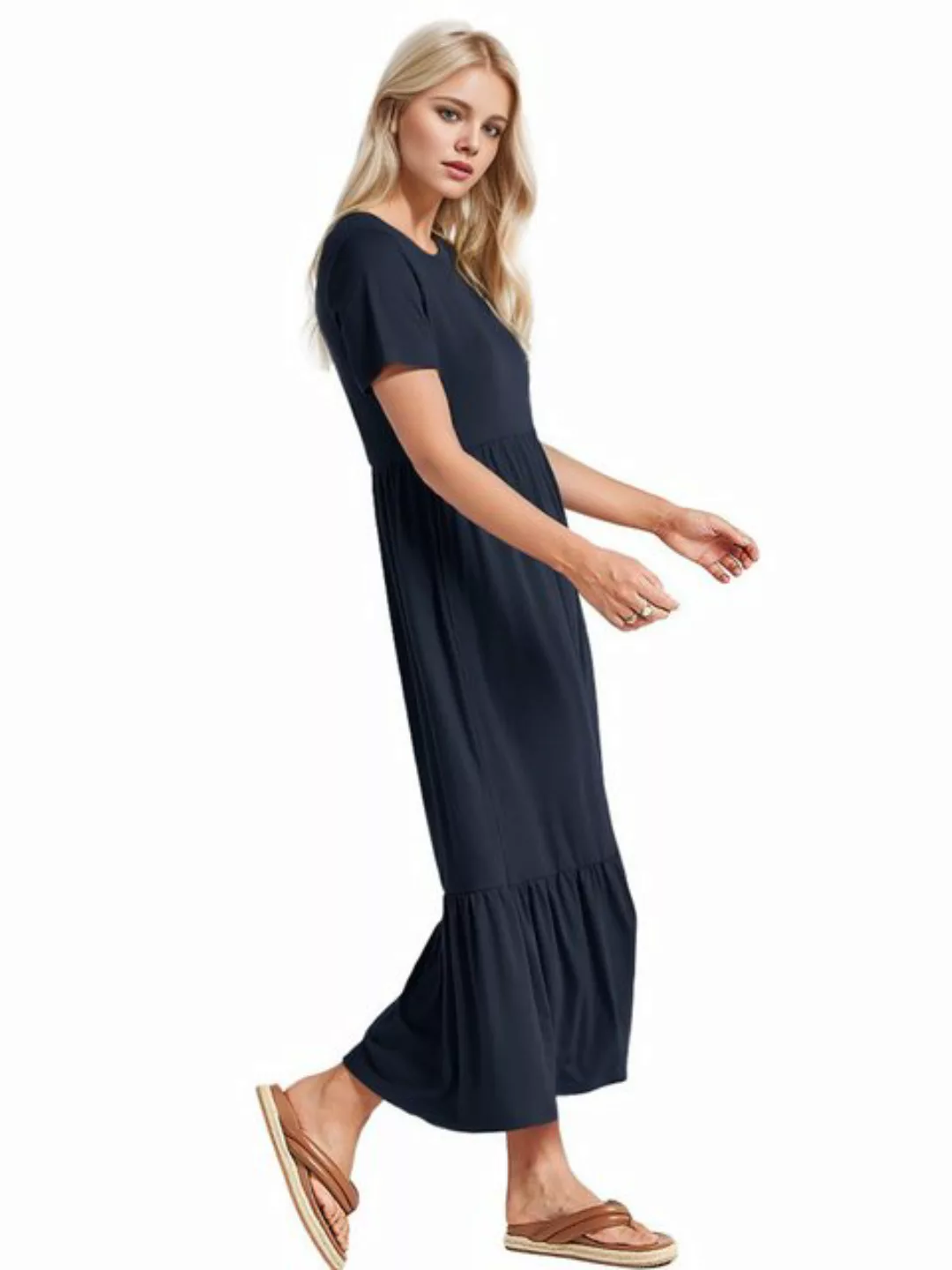 LUCKZON Sommerkleid Damen Sommerkleider Casual Kurzarm, Lange Kleider, Flow günstig online kaufen