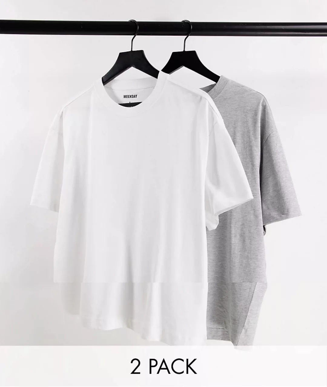 Weekday – Oversize-T-Shirts in Weiß und meliertem Grau im 2er-Pack-Mehrfarb günstig online kaufen