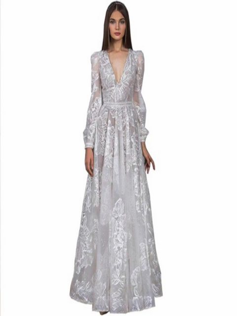 KIKI Chiffonkleid Spitzenbesticktes Hochzeitskleid, Abendkleid, Bankettklei günstig online kaufen