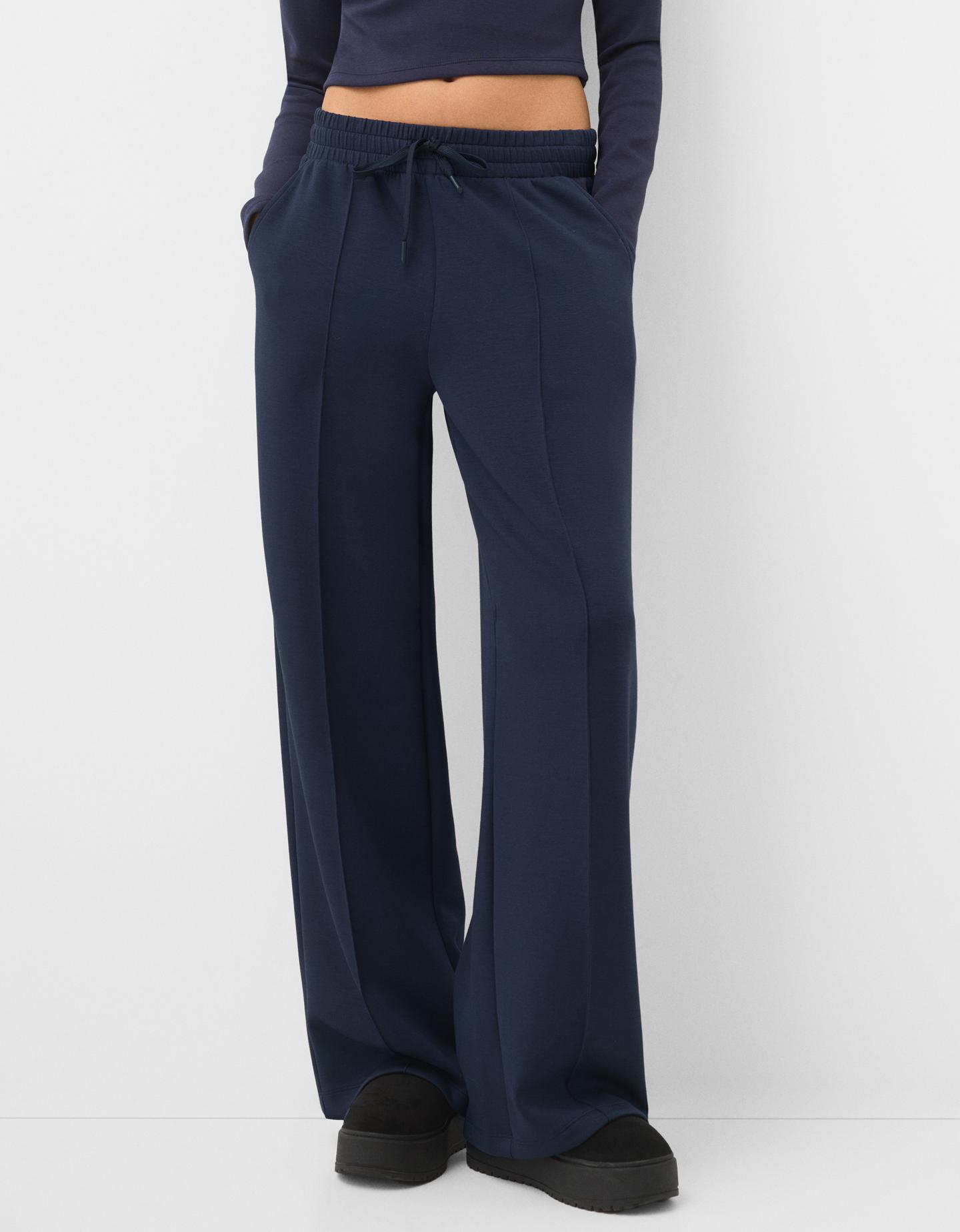 Bershka Soft-Wide-Leg-Hose Damen S Marinenblau günstig online kaufen