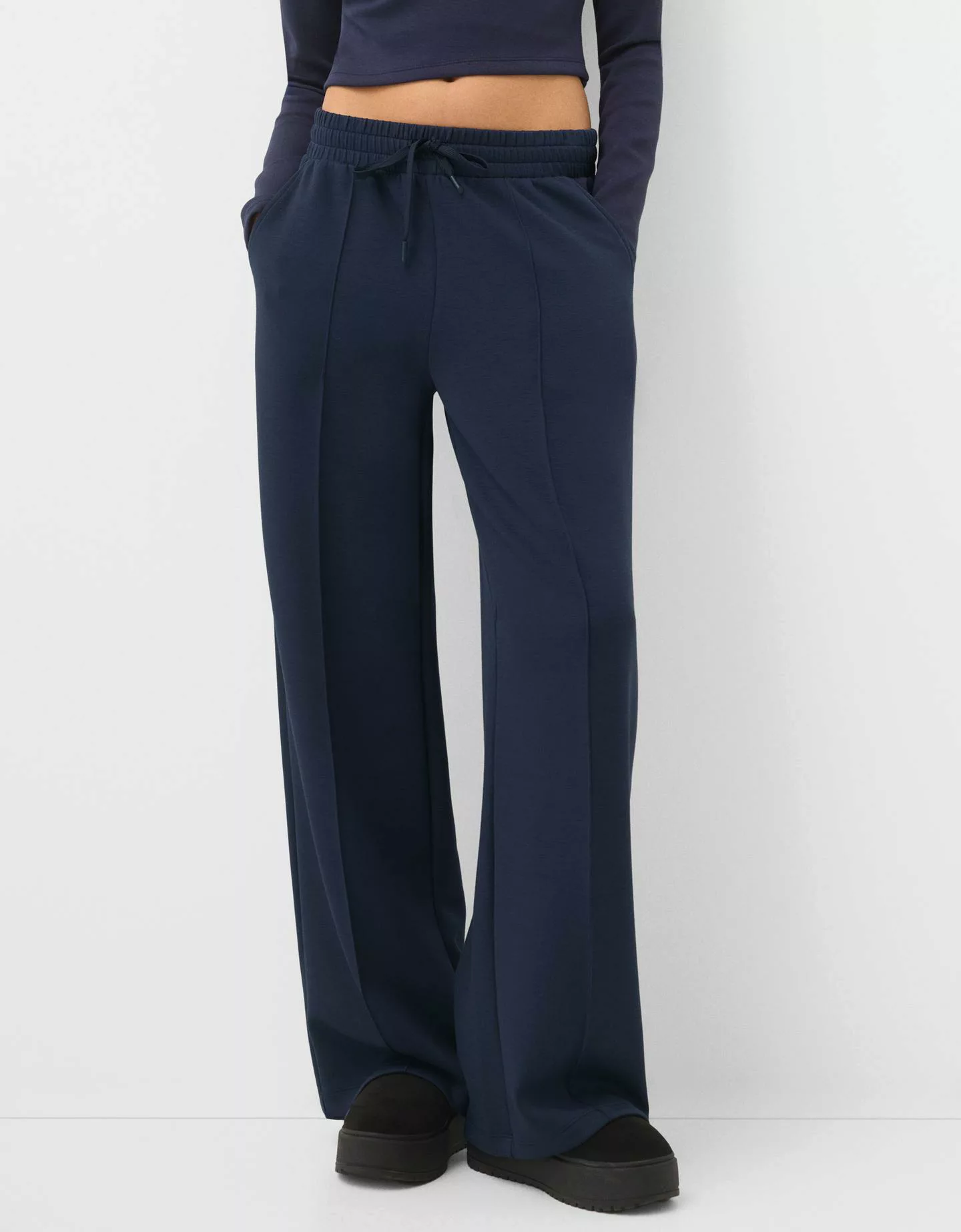 Bershka Soft-Wide-Leg-Hose Damen M Marinenblau günstig online kaufen