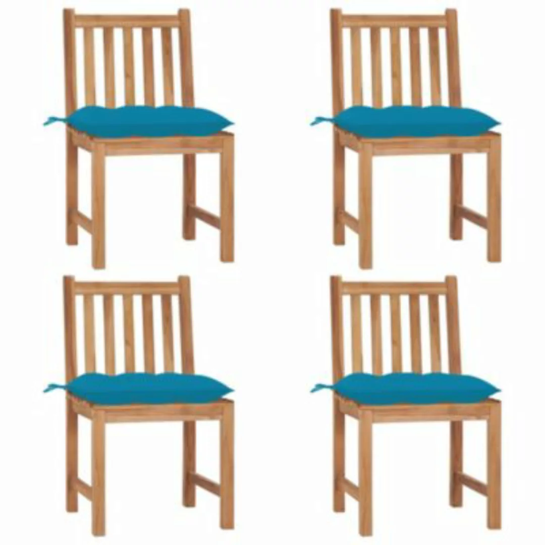 vidaXL Gartenstühle 4 Stk. mit Kissen Massivholz Teak Gartenstuhl blau günstig online kaufen