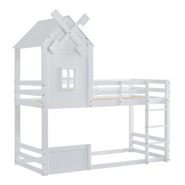 MODFU Etagenbett Hausbett mit Windmühle, Kinderbett mit Dach und Fenster (m günstig online kaufen